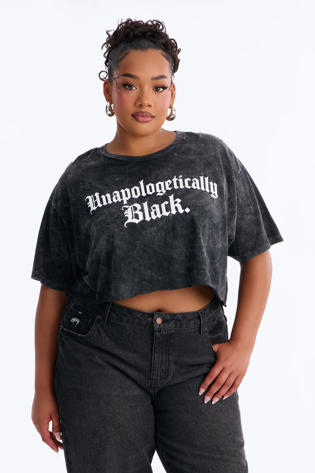 Unapologetically Black Cropped Washed Tee - Black - Image 5