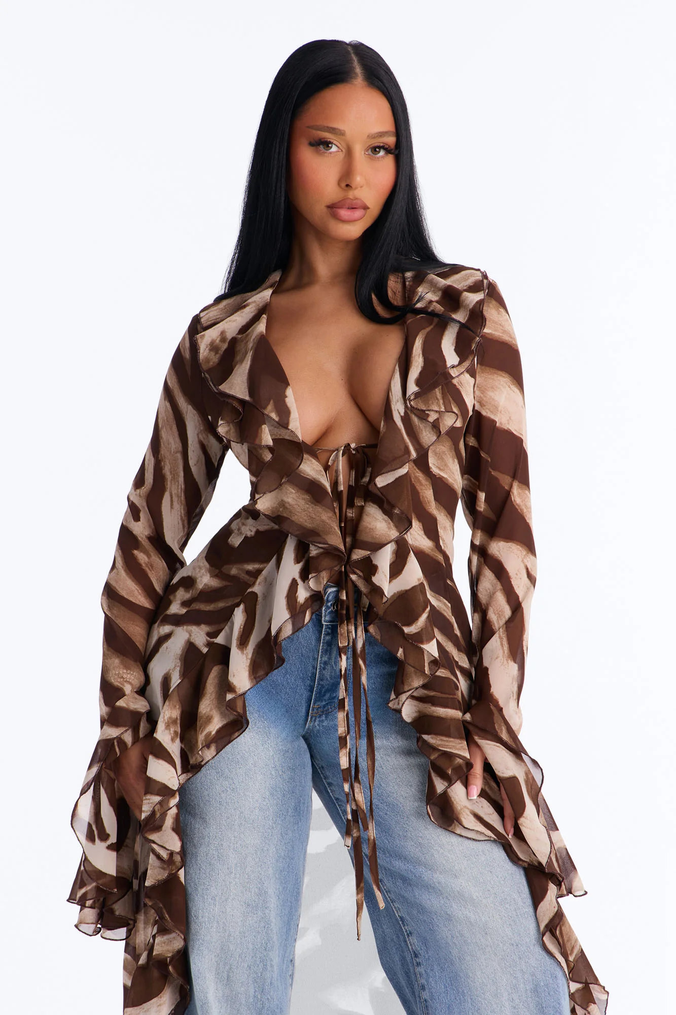 Under The Palms Flyaway Maxi Top - Brown/combo - Image 2