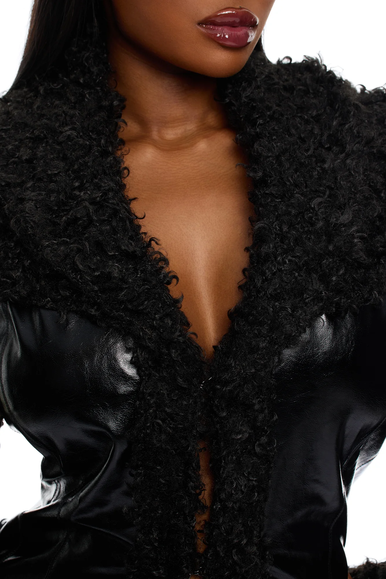 Undercover Faux Leather Sherpa Coat - Black - Image 7