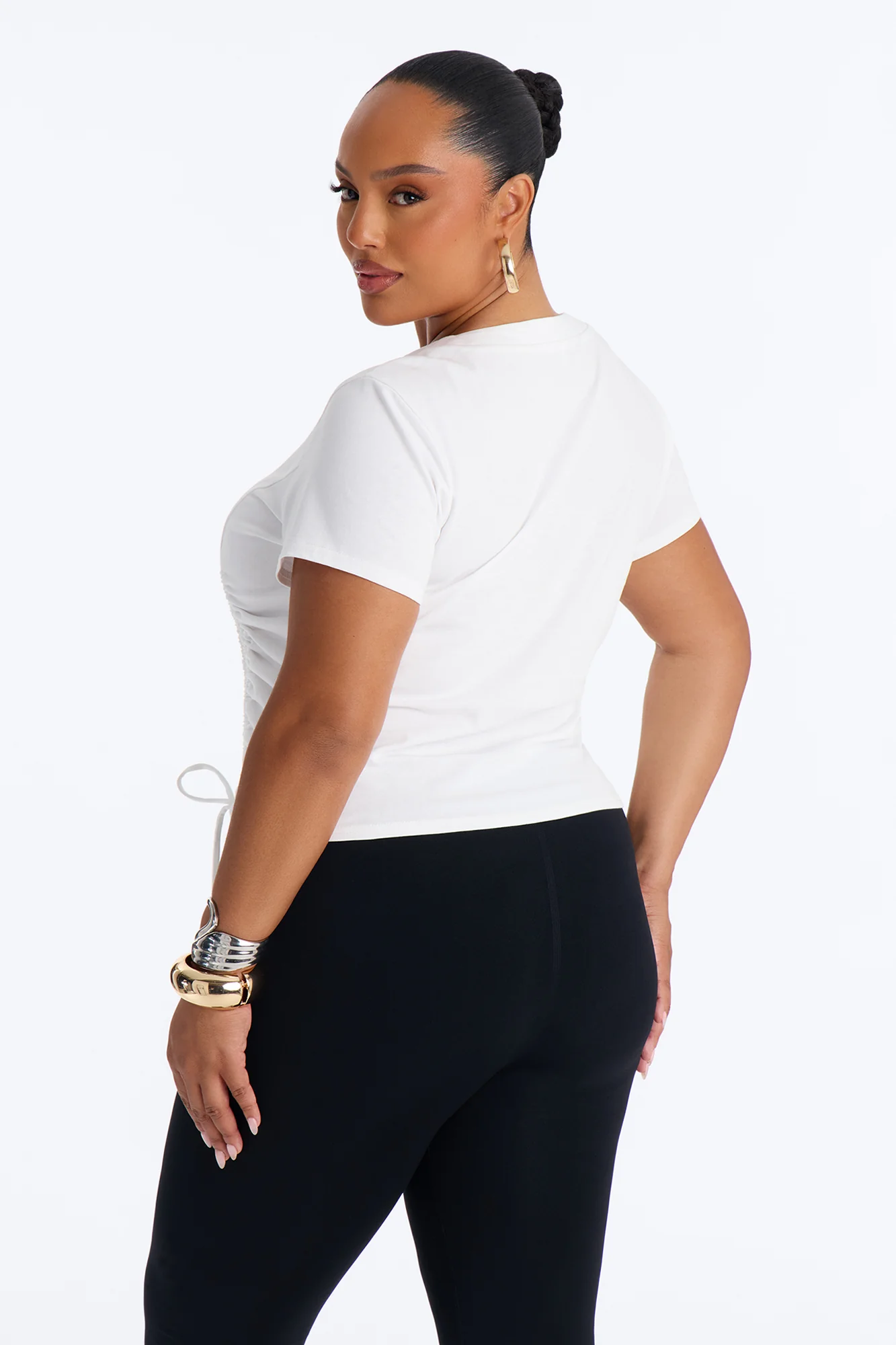 Unzip Me Ruched Short Sleeve Top - White - Image 8