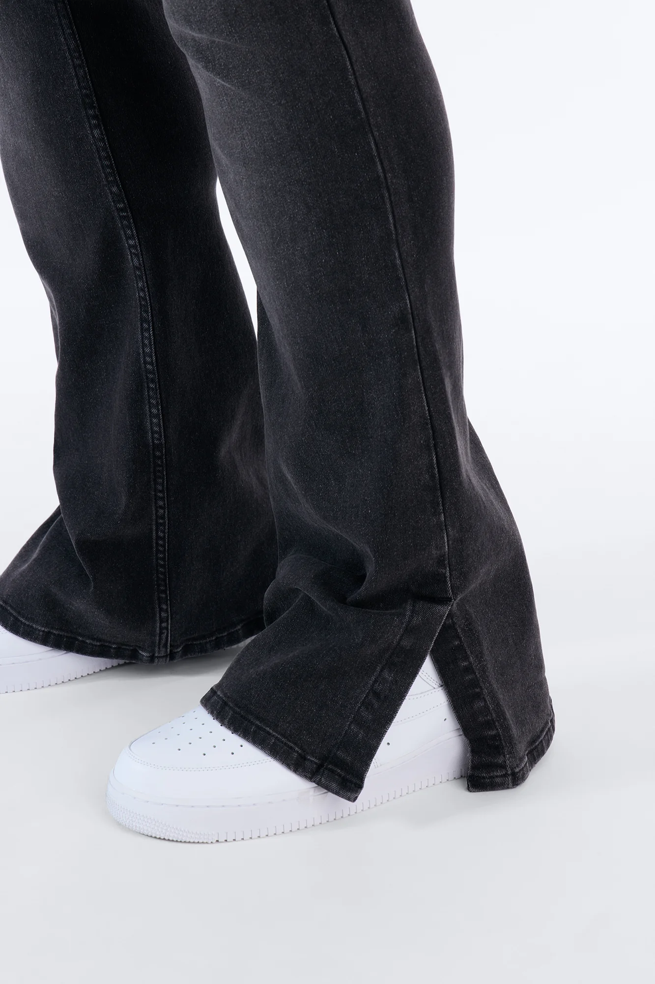 Upstanding Slit Stacked Skinny Flare Jean - Black Wash - Image 10