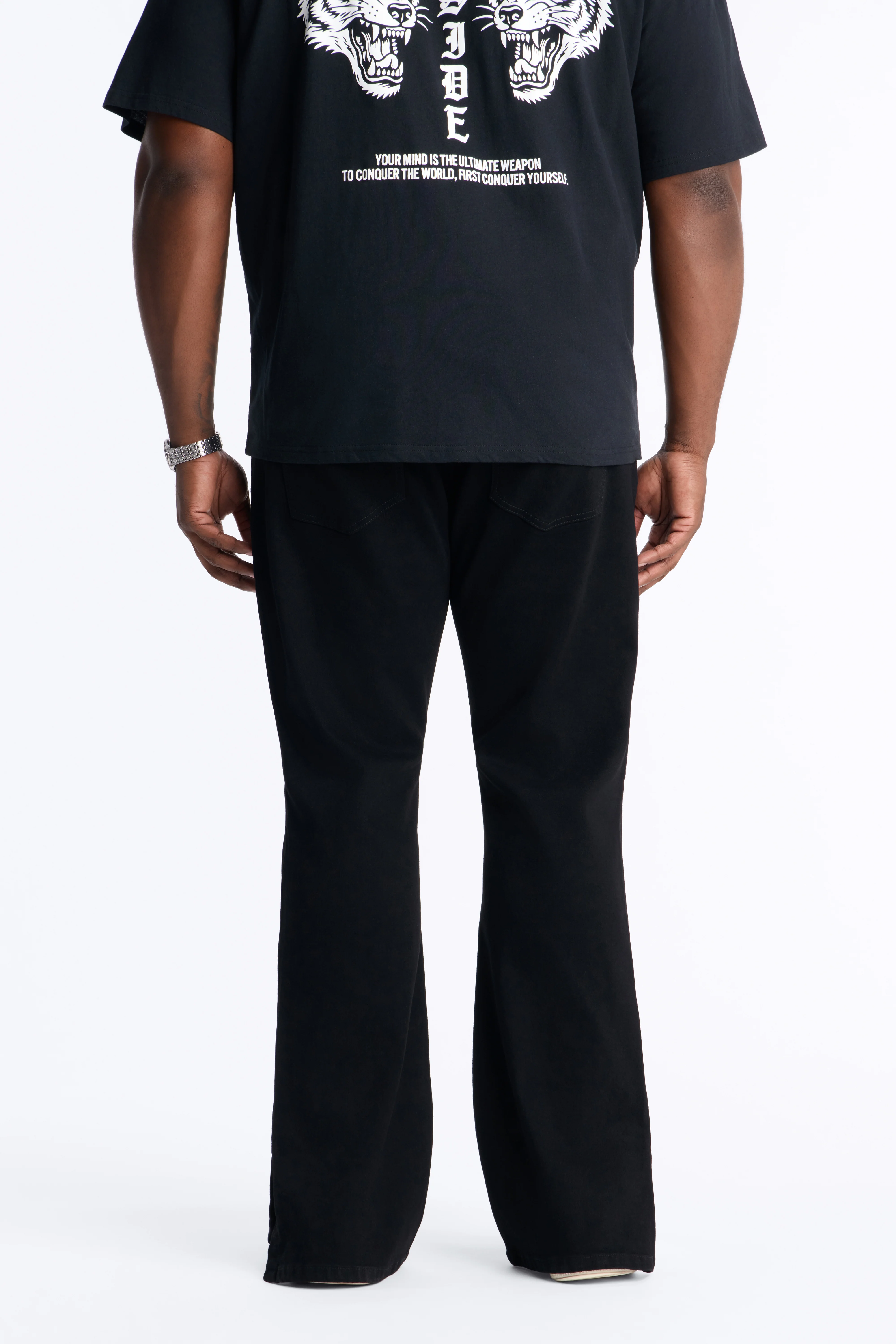 Upstanding Slit Stacked Slim Flare Jeans - Black - Image 9