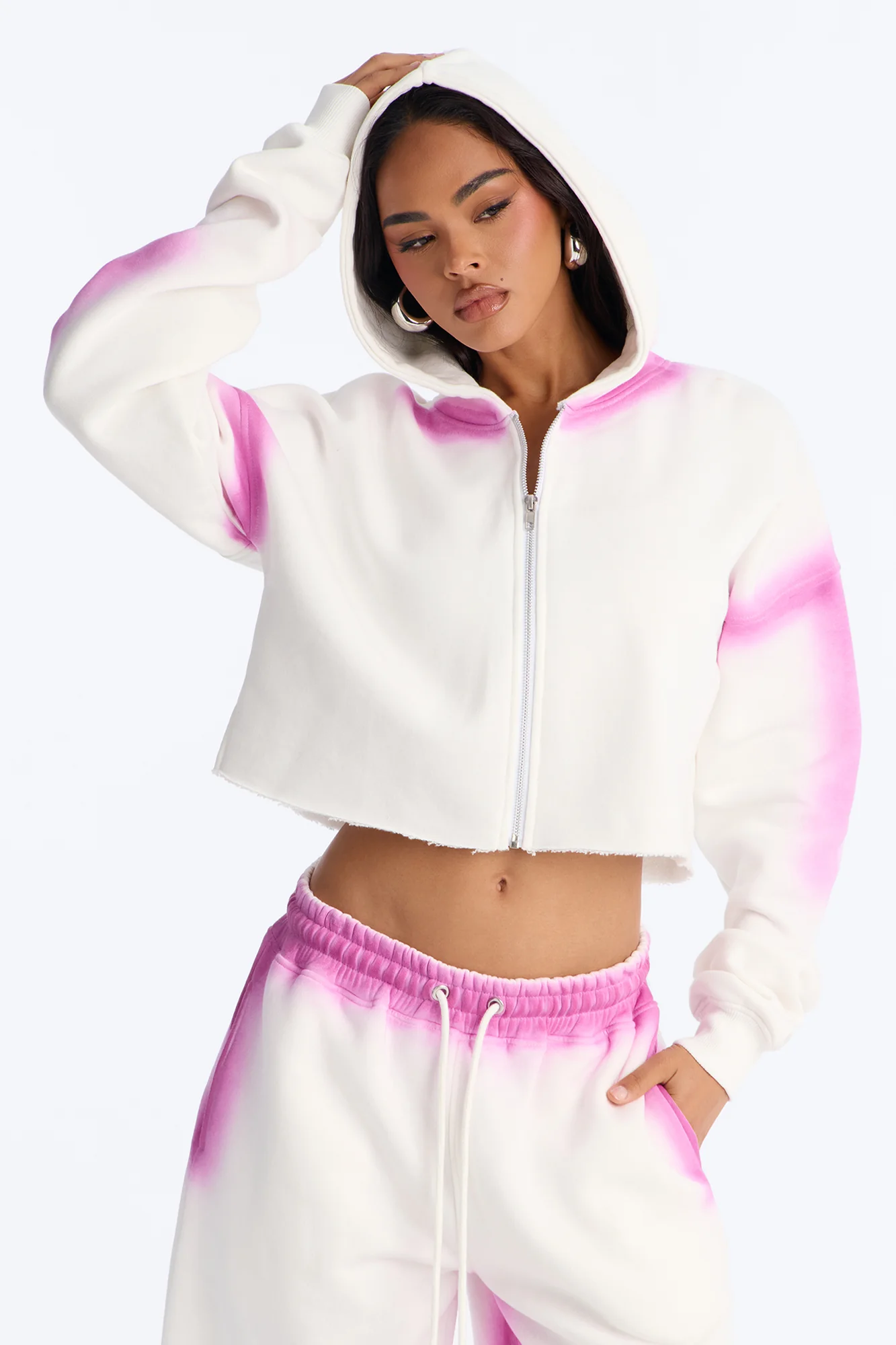 Urban Fleece Tie Dye Short Set - White/Pink - Image 2