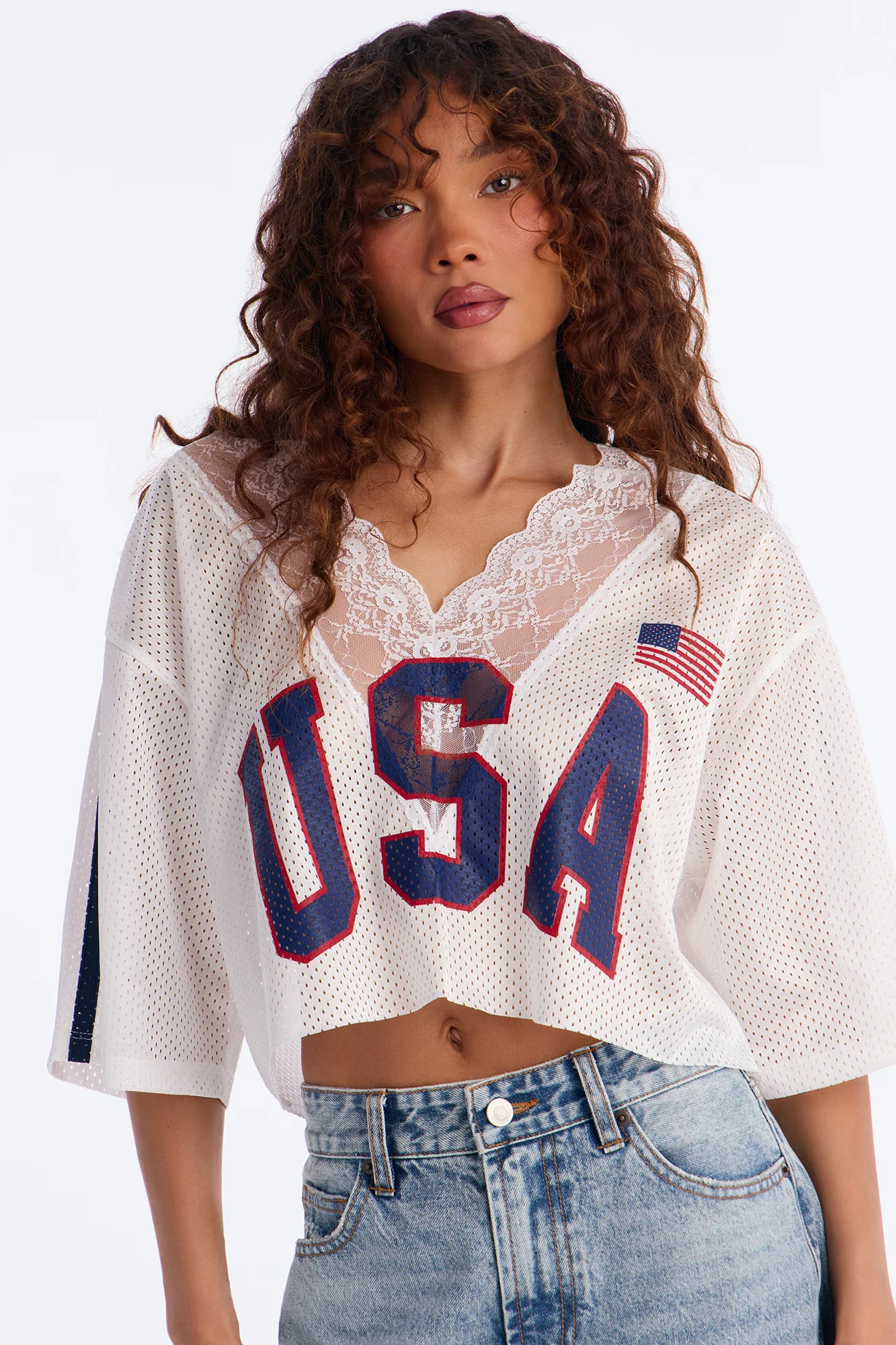 USA Lace Cropped Jersey - White
