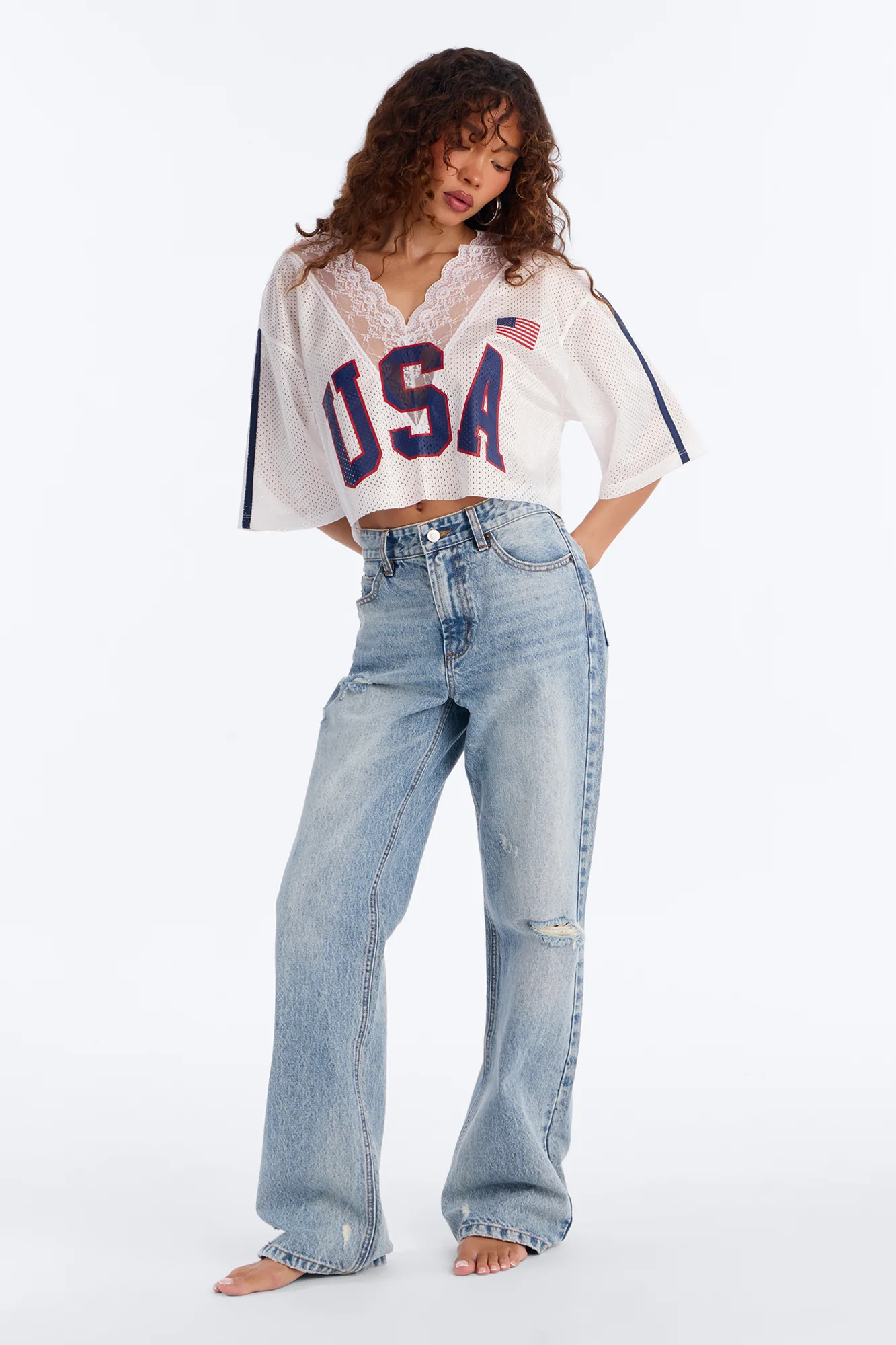 USA Lace Cropped Jersey - White - Image 2