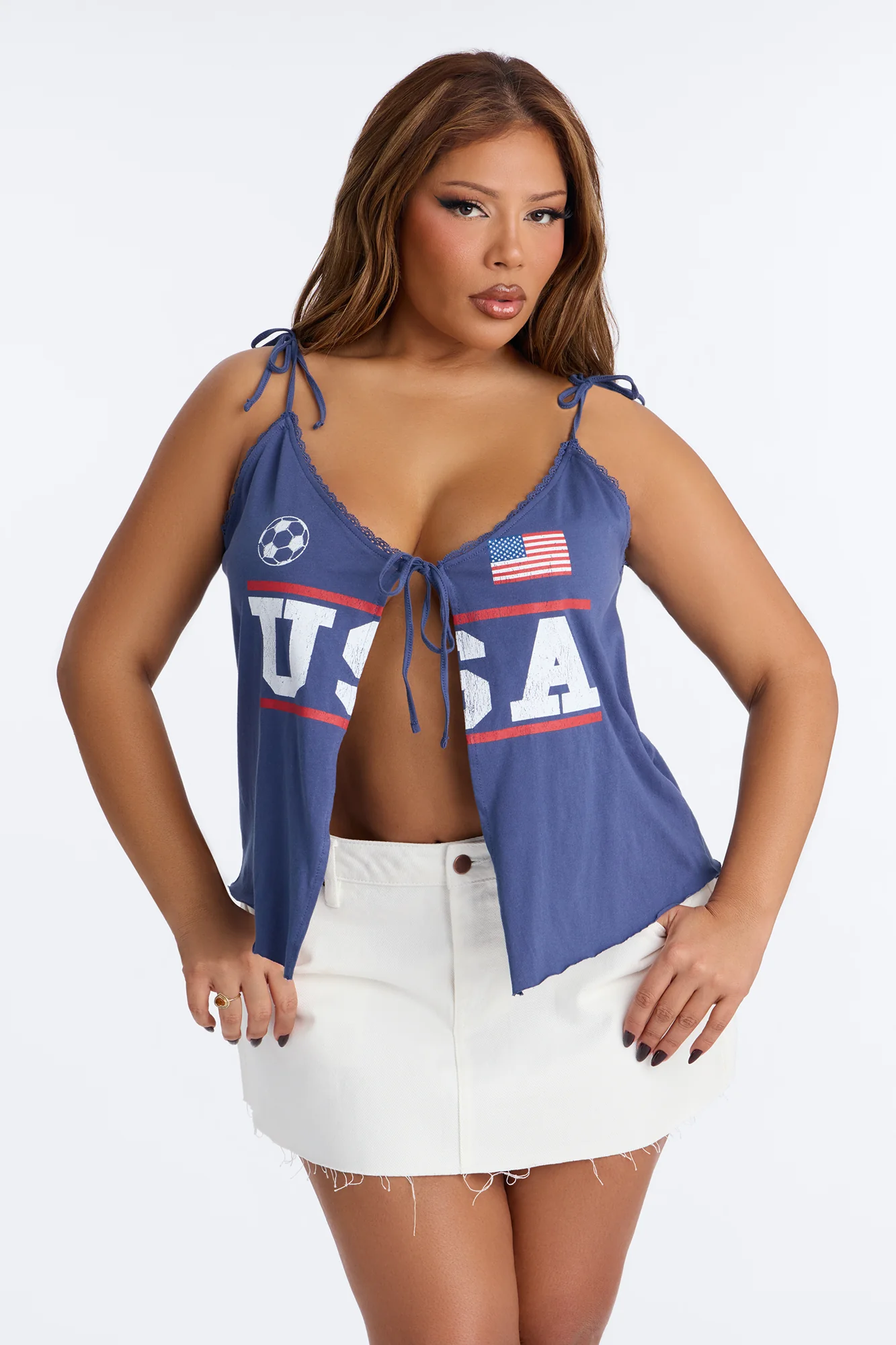 USA Tie Detail Tank - Navy - Image 5