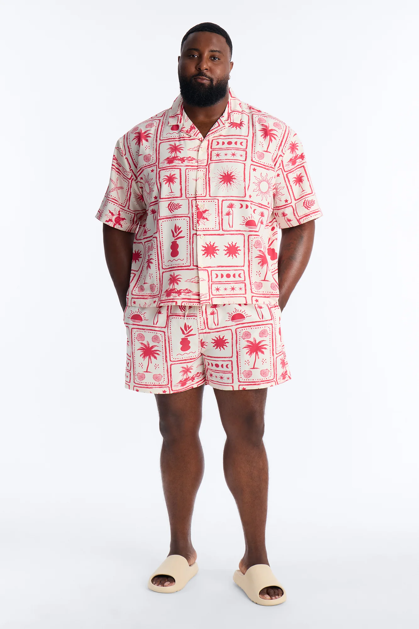 Vacation Motif Swim Trunk 4″ - Red - Image 7