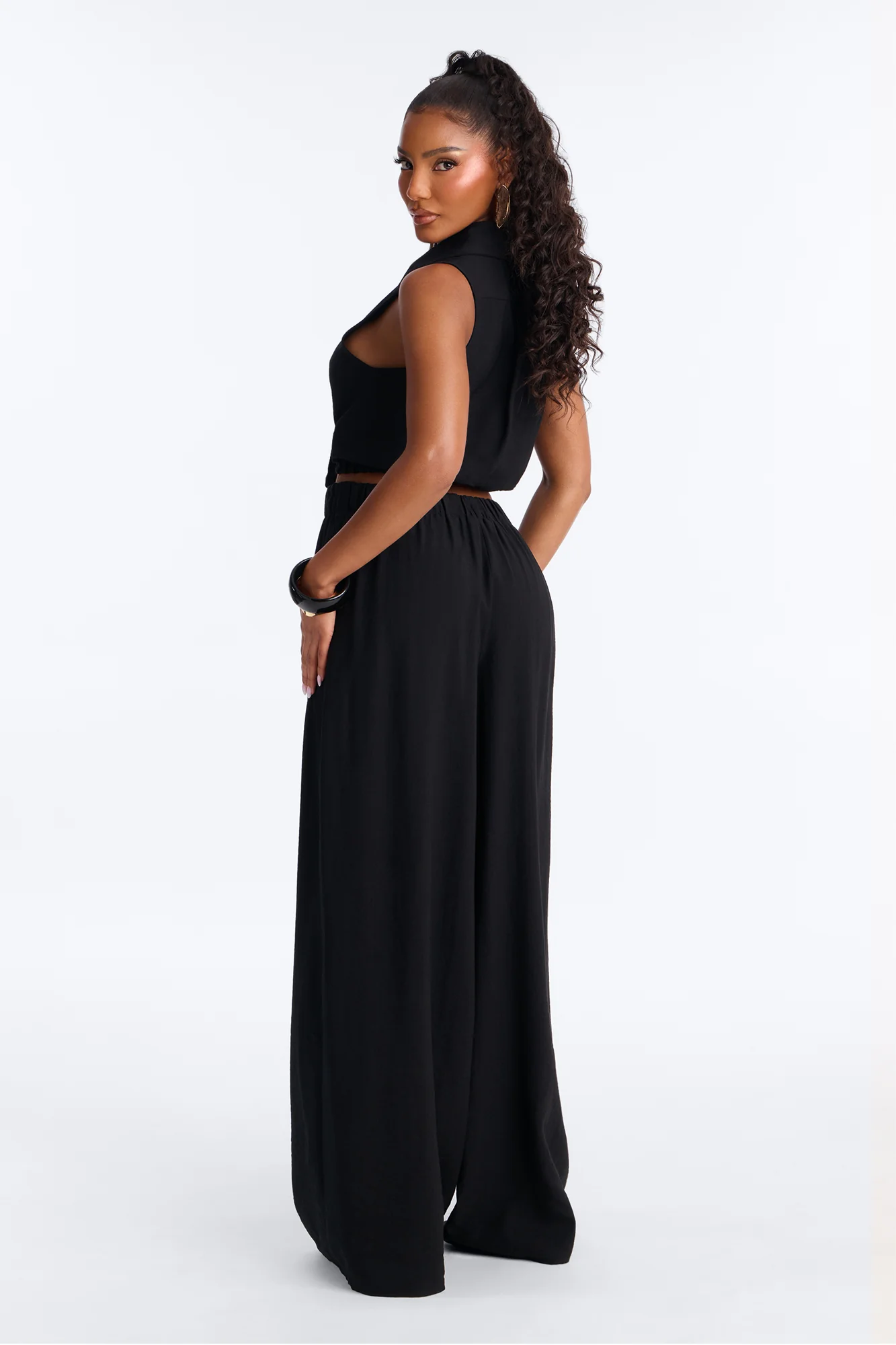 Vacation Nights Linen Pant Set - Black - Image 4