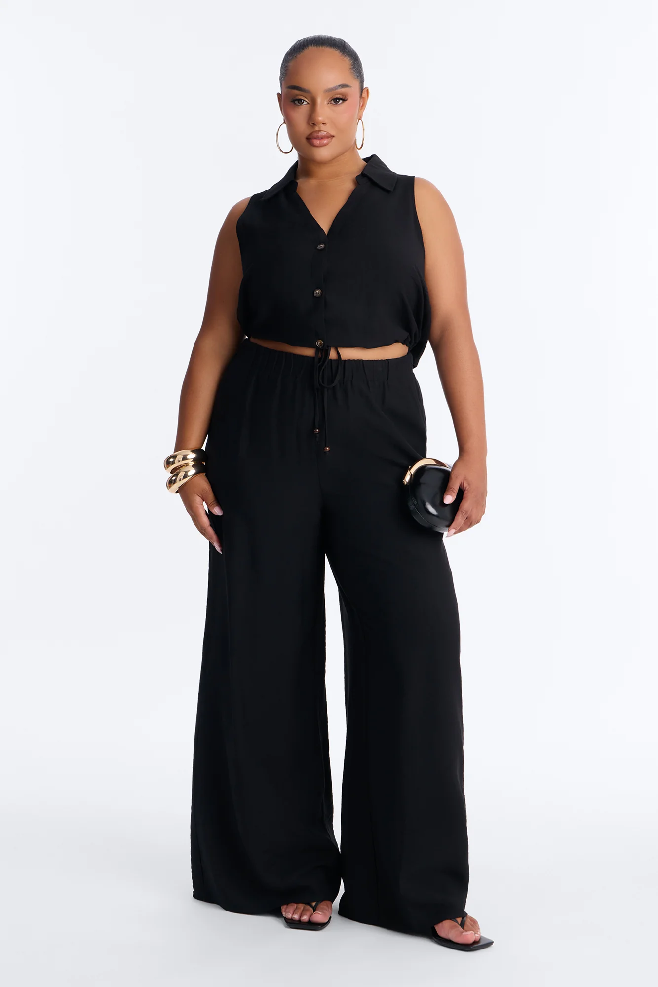 Vacation Nights Linen Pant Set - Black - Image 5