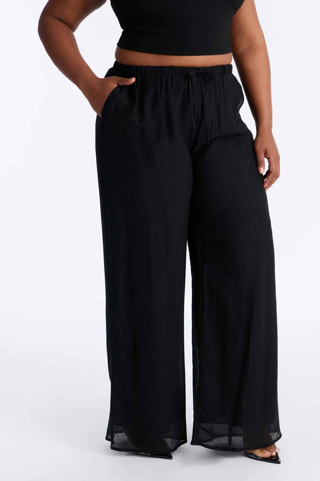 Vacay Babe Textured Wide Leg Pant - Black - Image 6