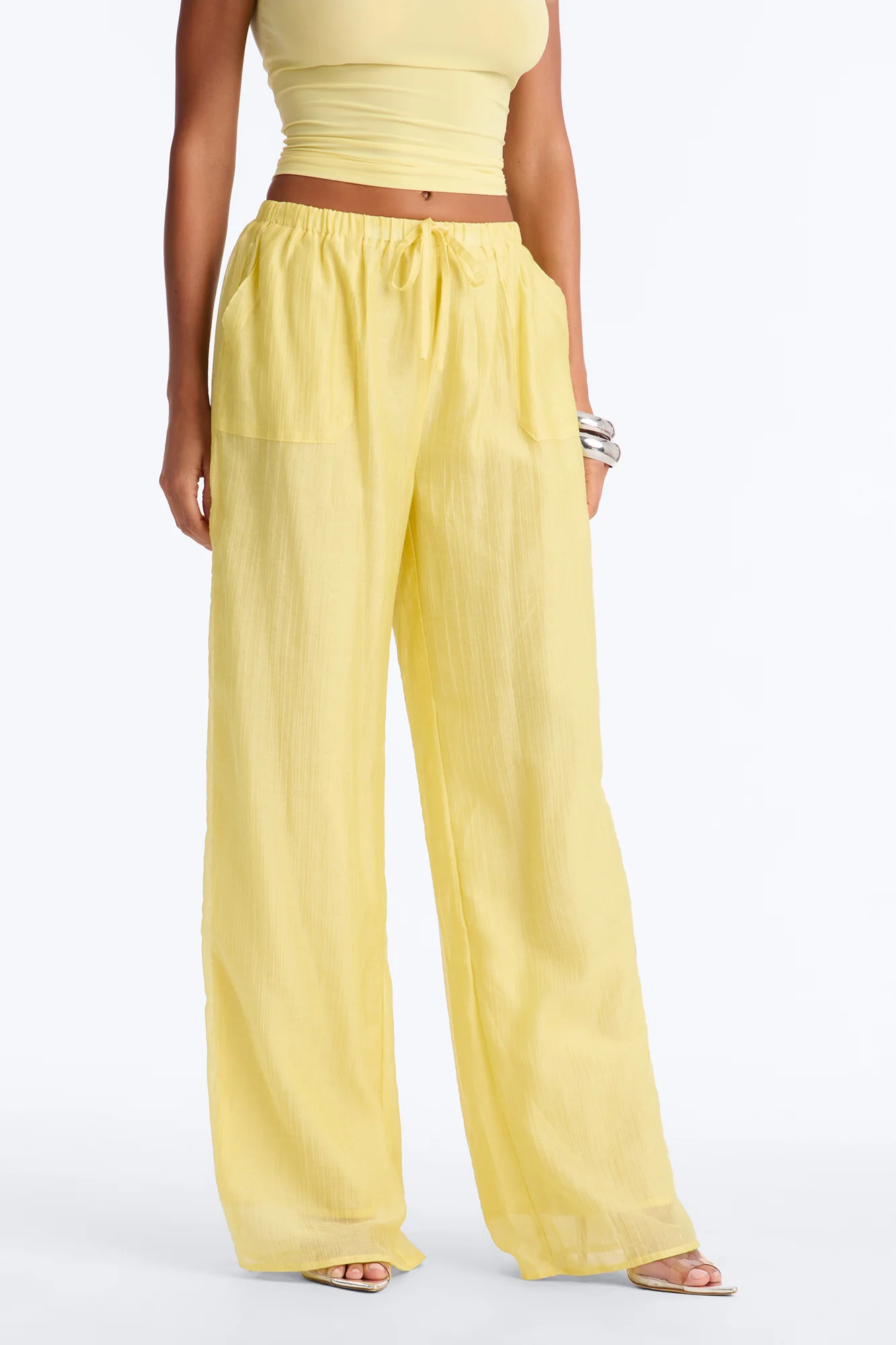 Vacay Babe Textured Wide Leg Pant - Butter Yellow - Image 2