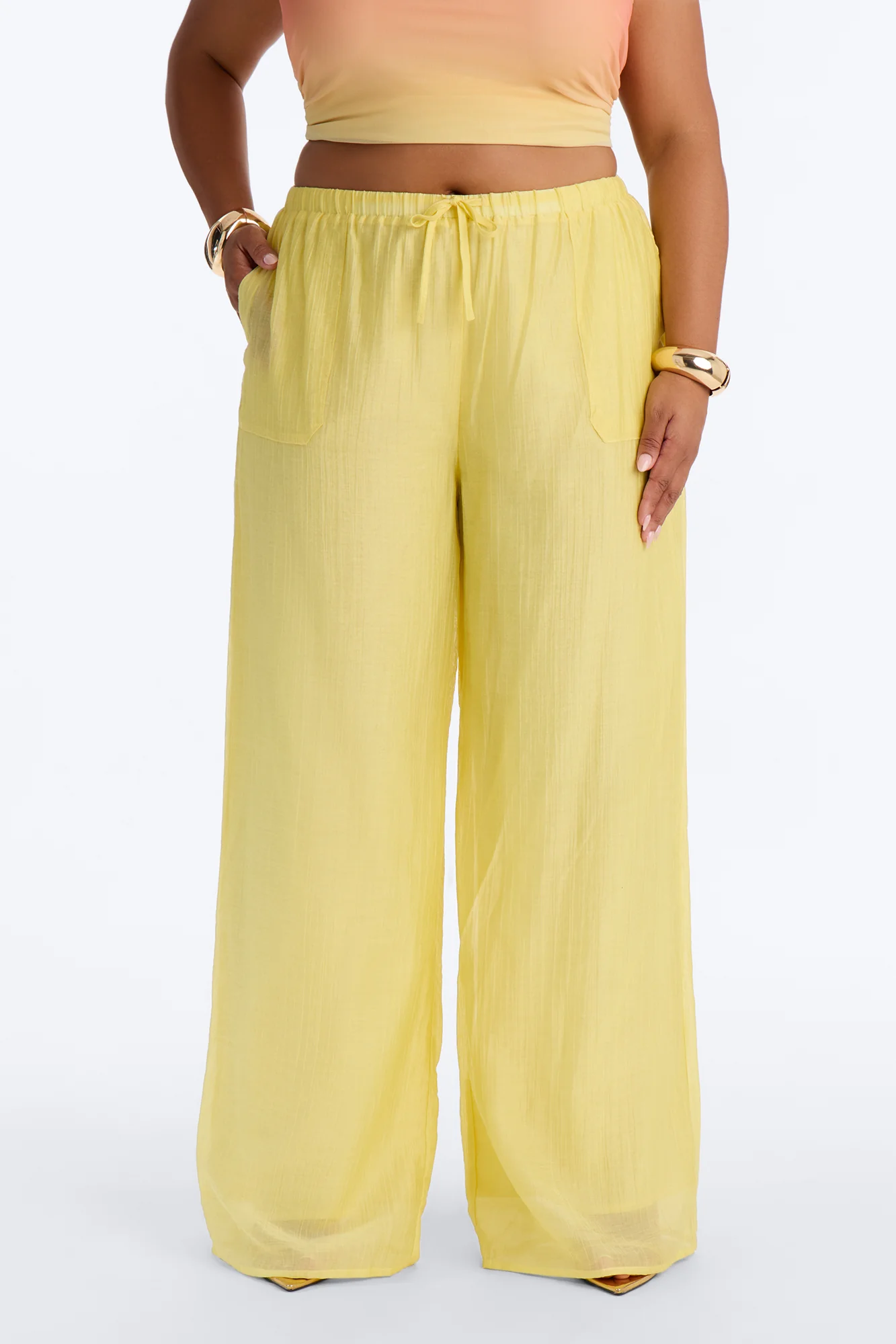 Vacay Babe Textured Wide Leg Pant - Butter Yellow - Image 7