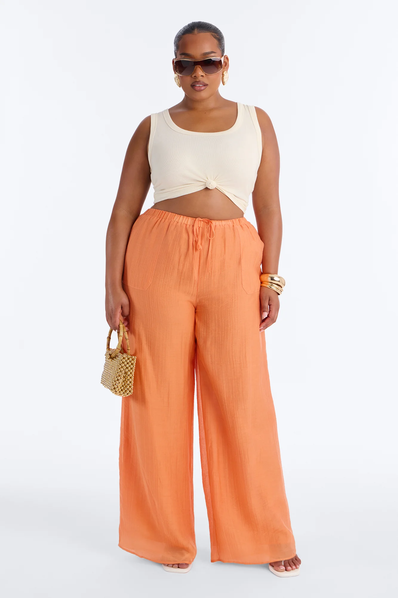 Vacay Babe Textured Wide Leg Pant - Orange - Image 5