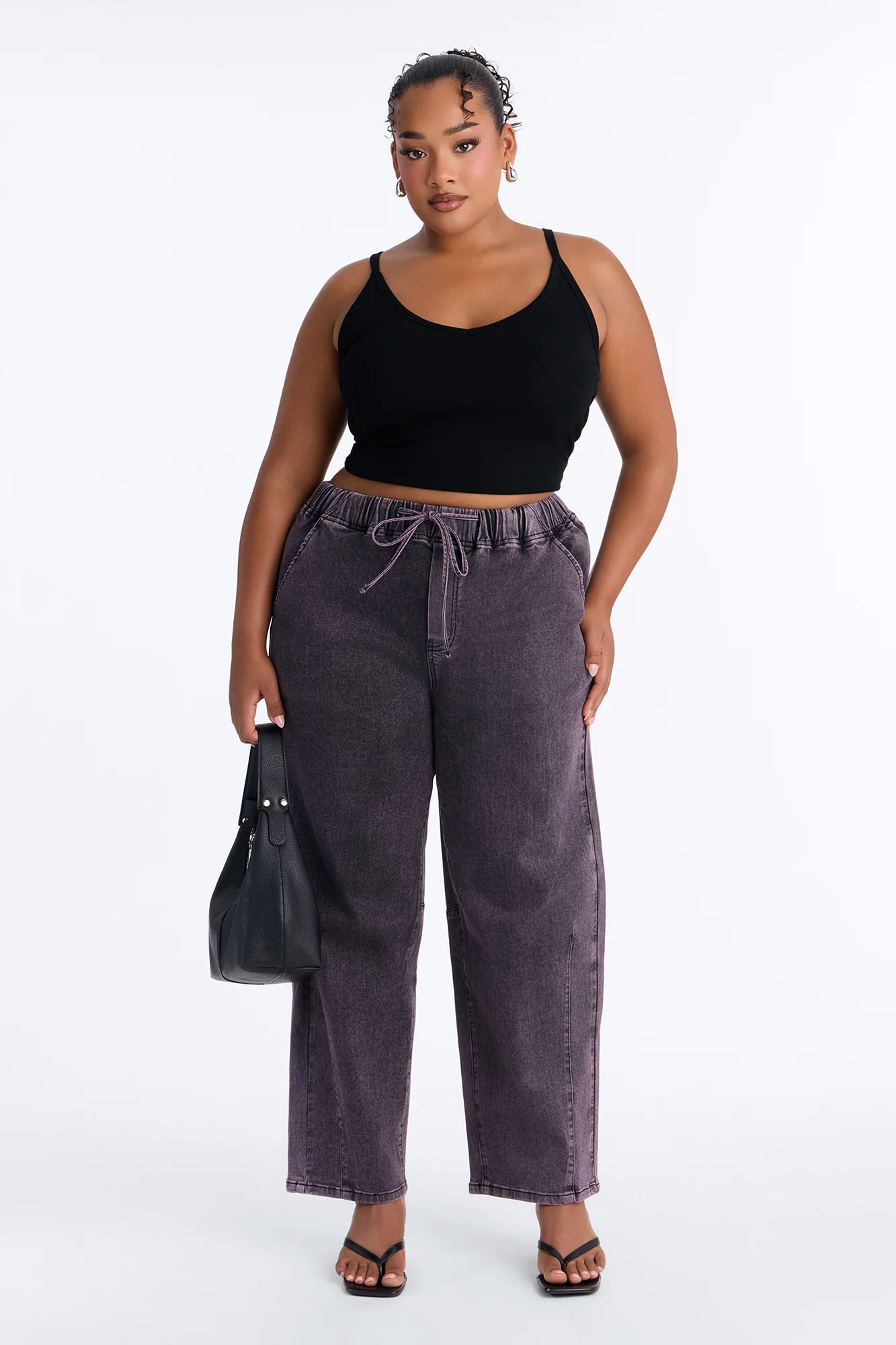 Vacay Mood Relaxed Tie Waist Jeans - Eggplant - Image 5