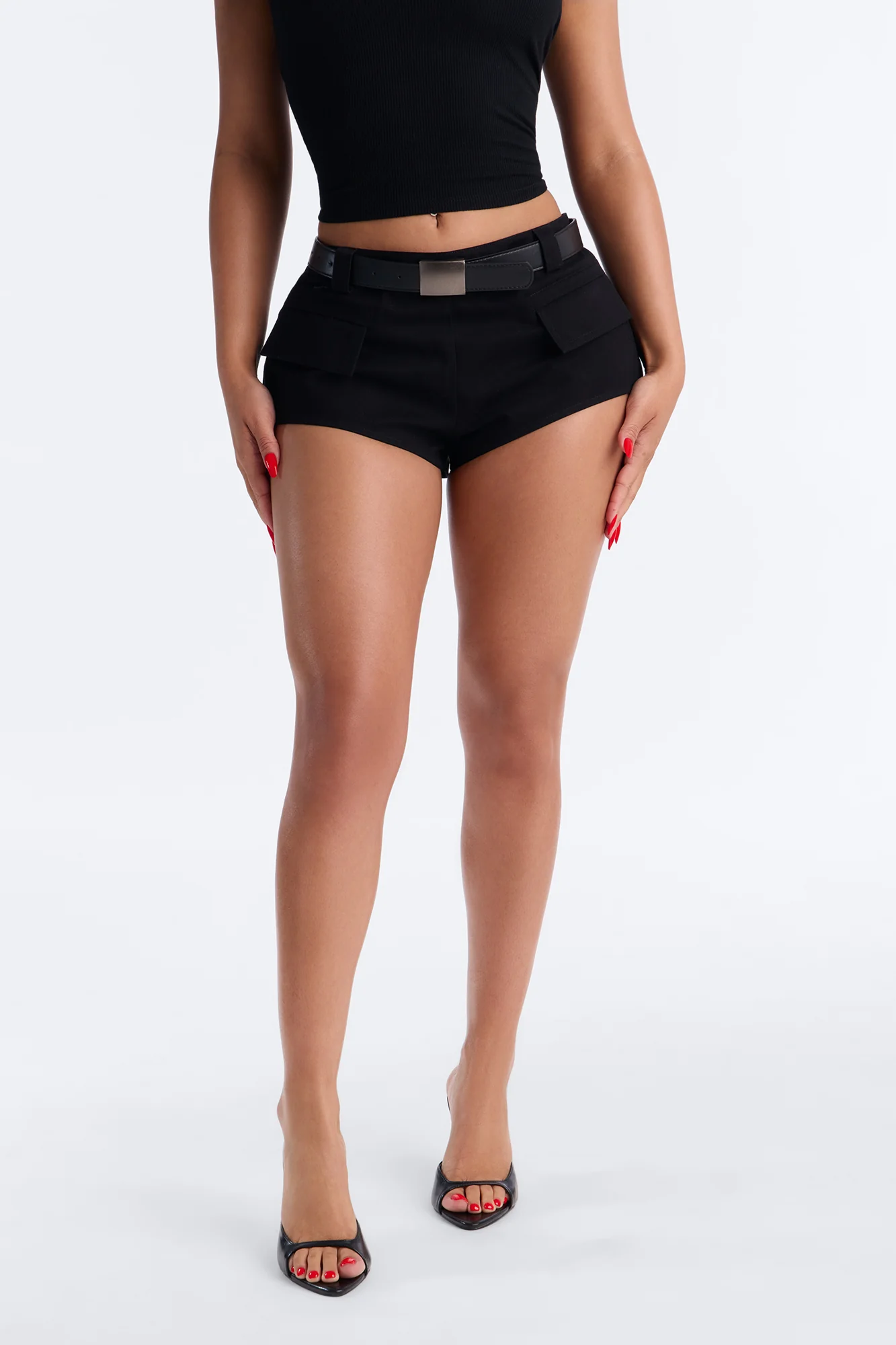 Val Twill Belted Low Rise Micro Short - Black - Image 2
