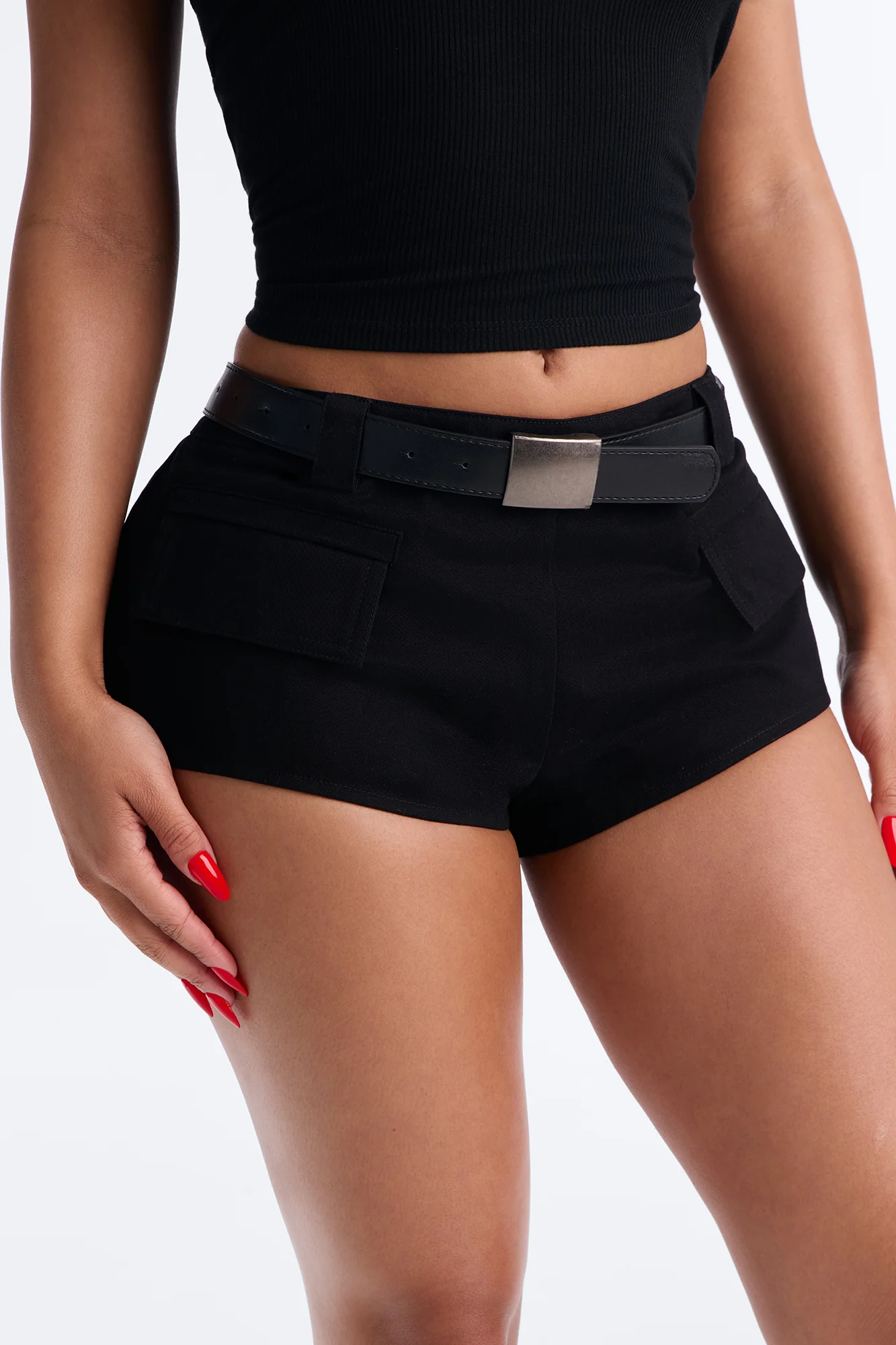 Val Twill Belted Low Rise Micro Short - Black - Image 3