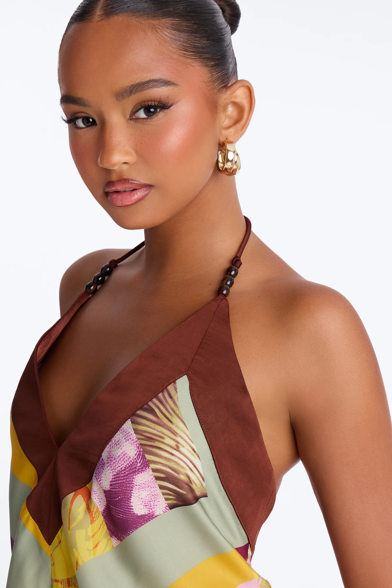 Vala Backless Beaded Lace Trim Romper - Brown/combo - Image 2