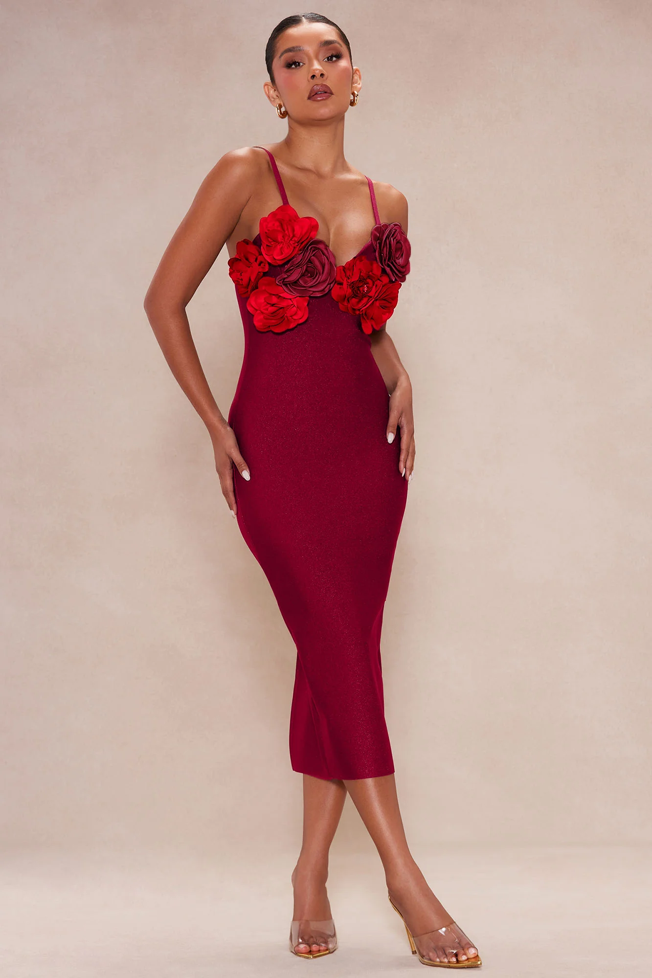 Valentina Bandage Midi Dress - Wine/combo