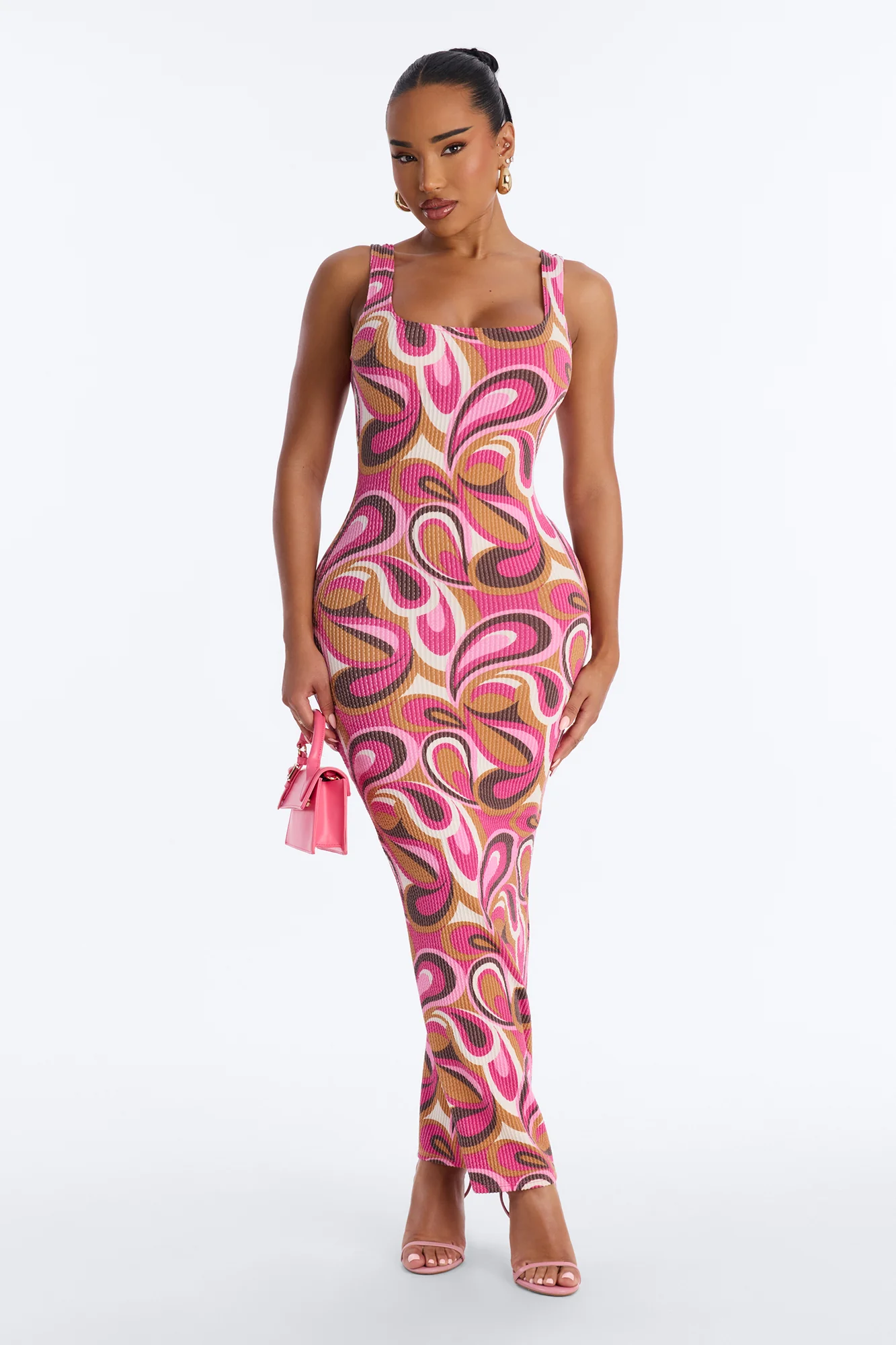 Valentina Ribbed Maxi Dress - Magenta/combo