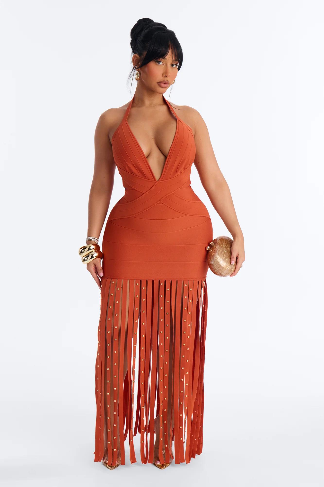 Valeria Bandage Fringe Maxi Dress - Rust
