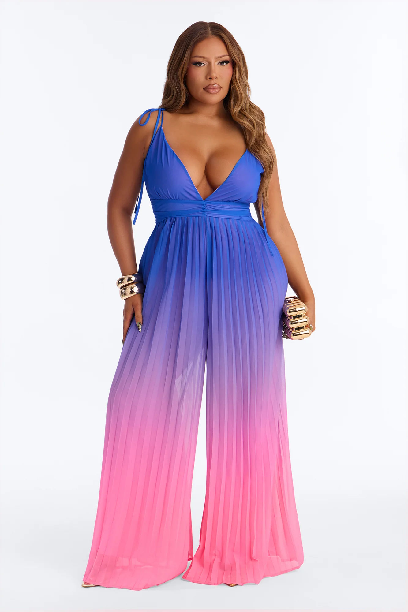 Valeria Chiffon Ombre Jumpsuit - Blue - Image 4