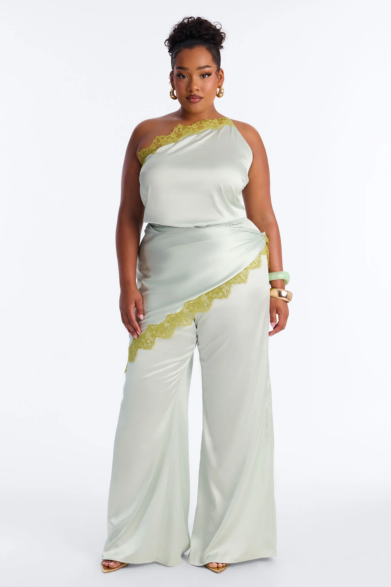 Valeria Satin Waist Scarf Wide Leg Jumpsuit - Mint - Image 5