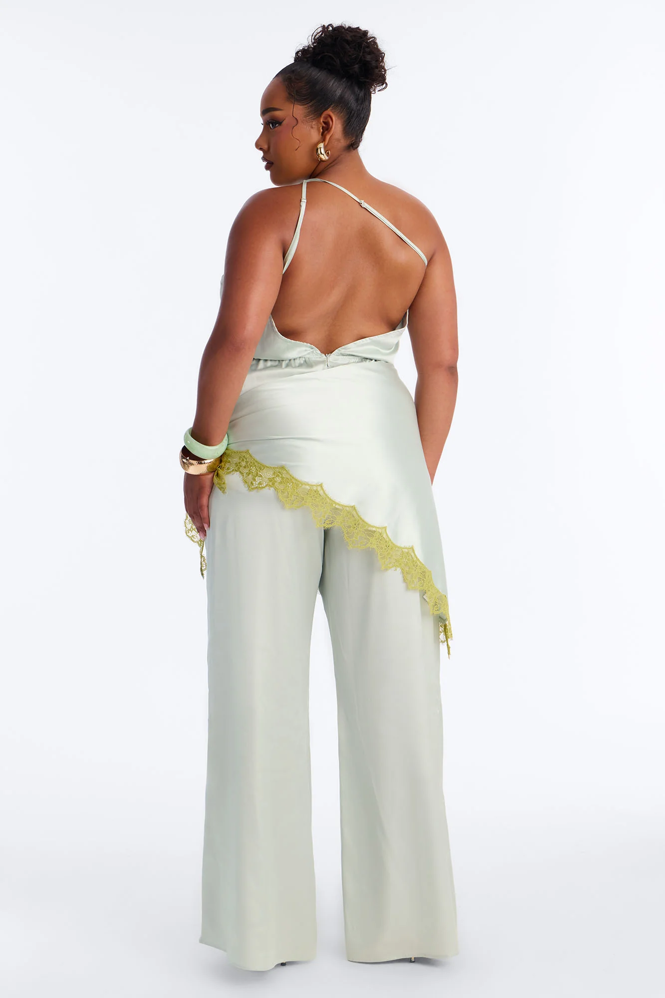 Valeria Satin Waist Scarf Wide Leg Jumpsuit - Mint - Image 7