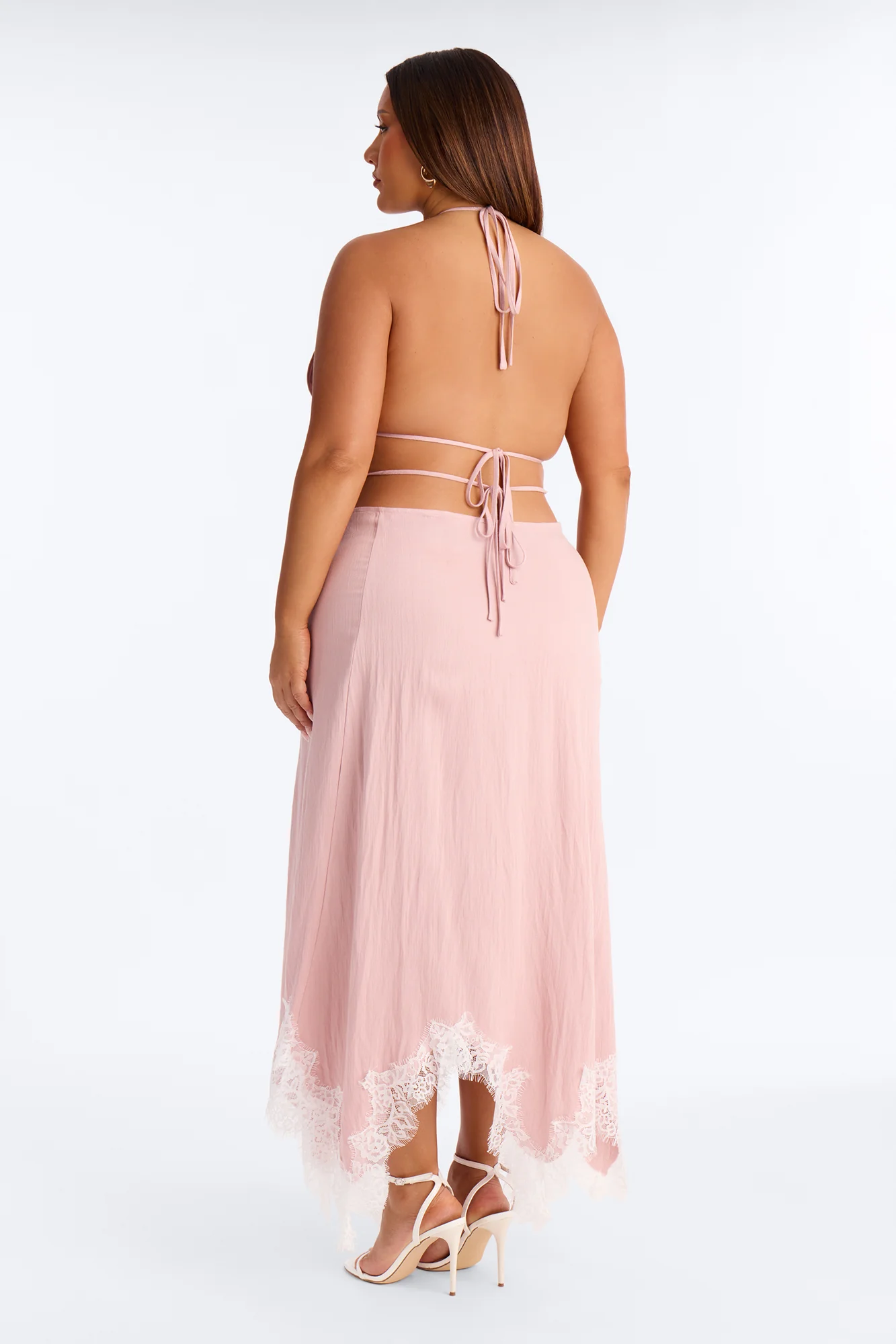 Valerie Lace Trim Linen Skirt Set - Pink - Image 8