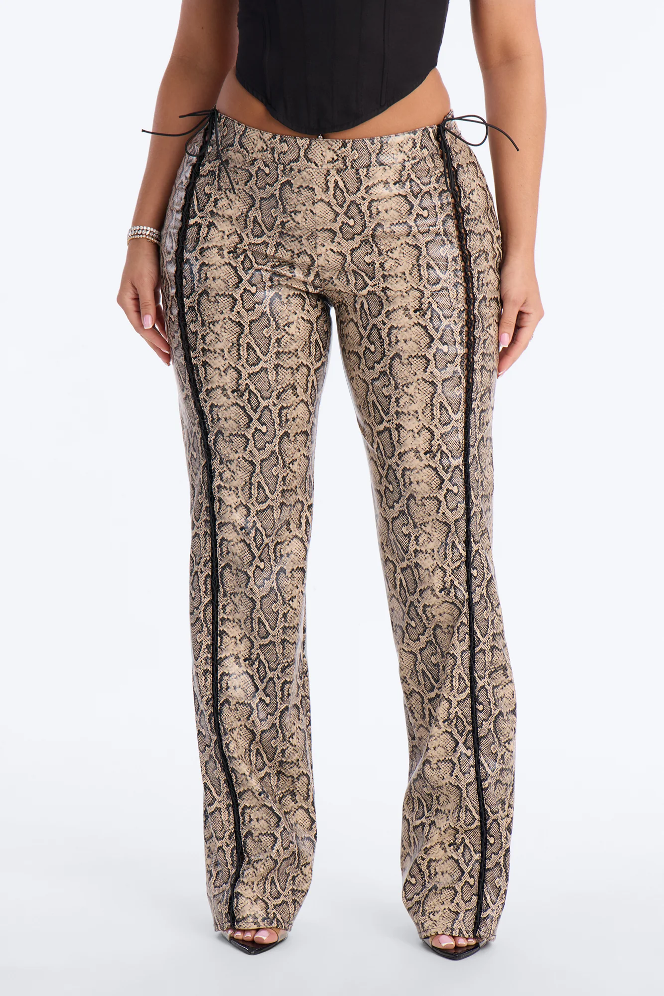Valley Girl Lace Up Straight Leg Pant - Brown Combo - Image 2