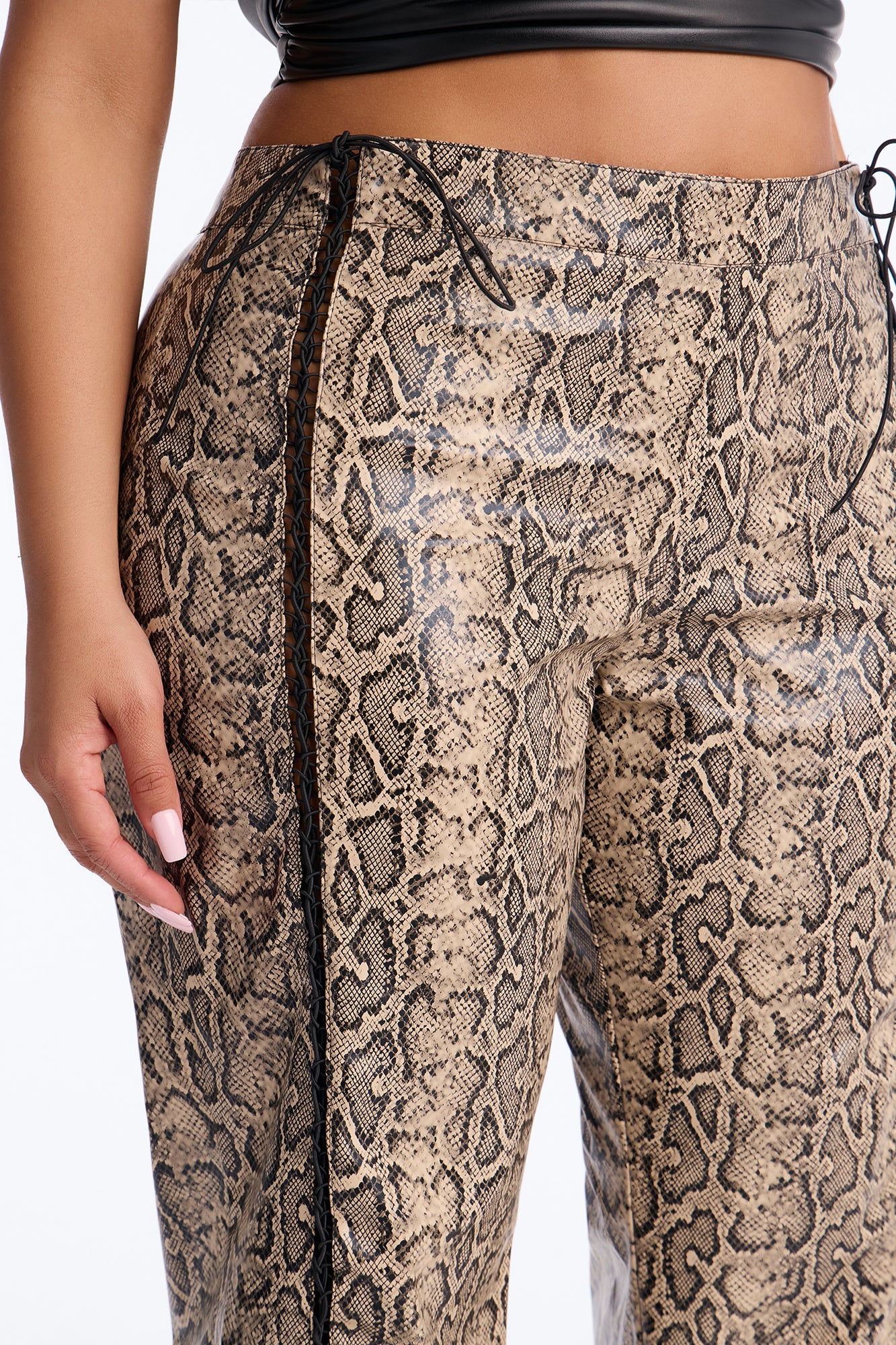 Valley Girl Lace Up Straight Leg Pant - Brown Combo - Image 7