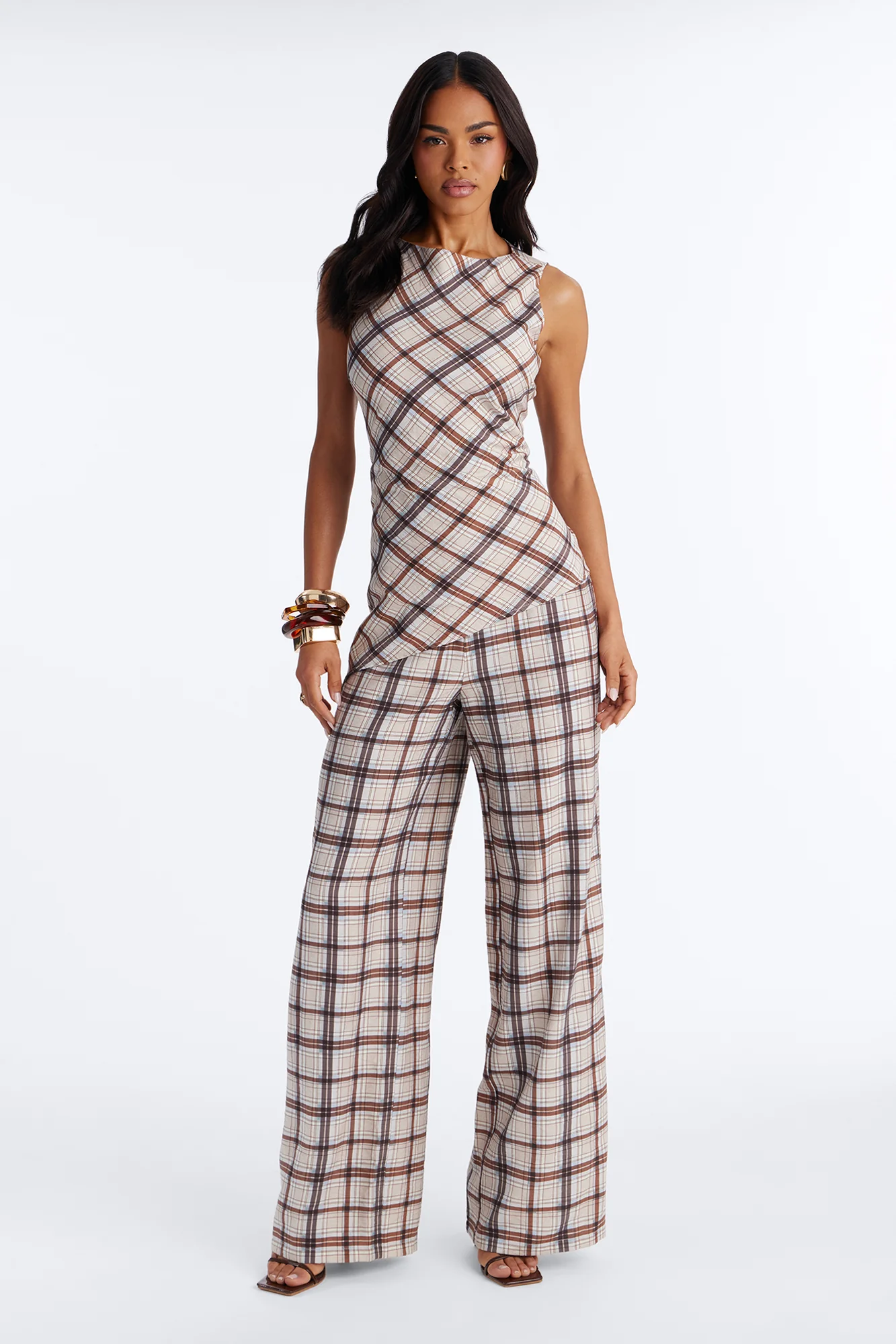 Vana Plaid Draped Jumpsuit - Blue