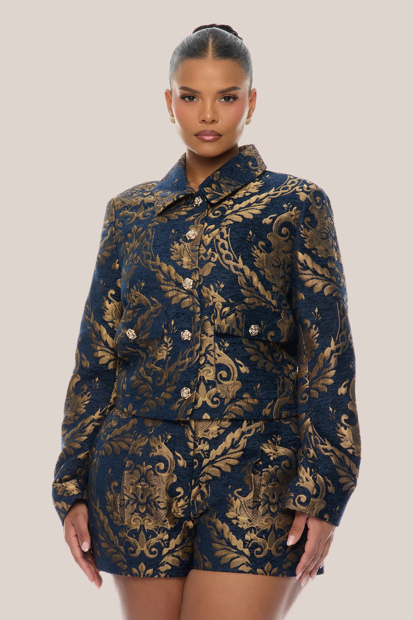 Vanya Jacquard Jacket Short Set - Navy/combo - Image 6