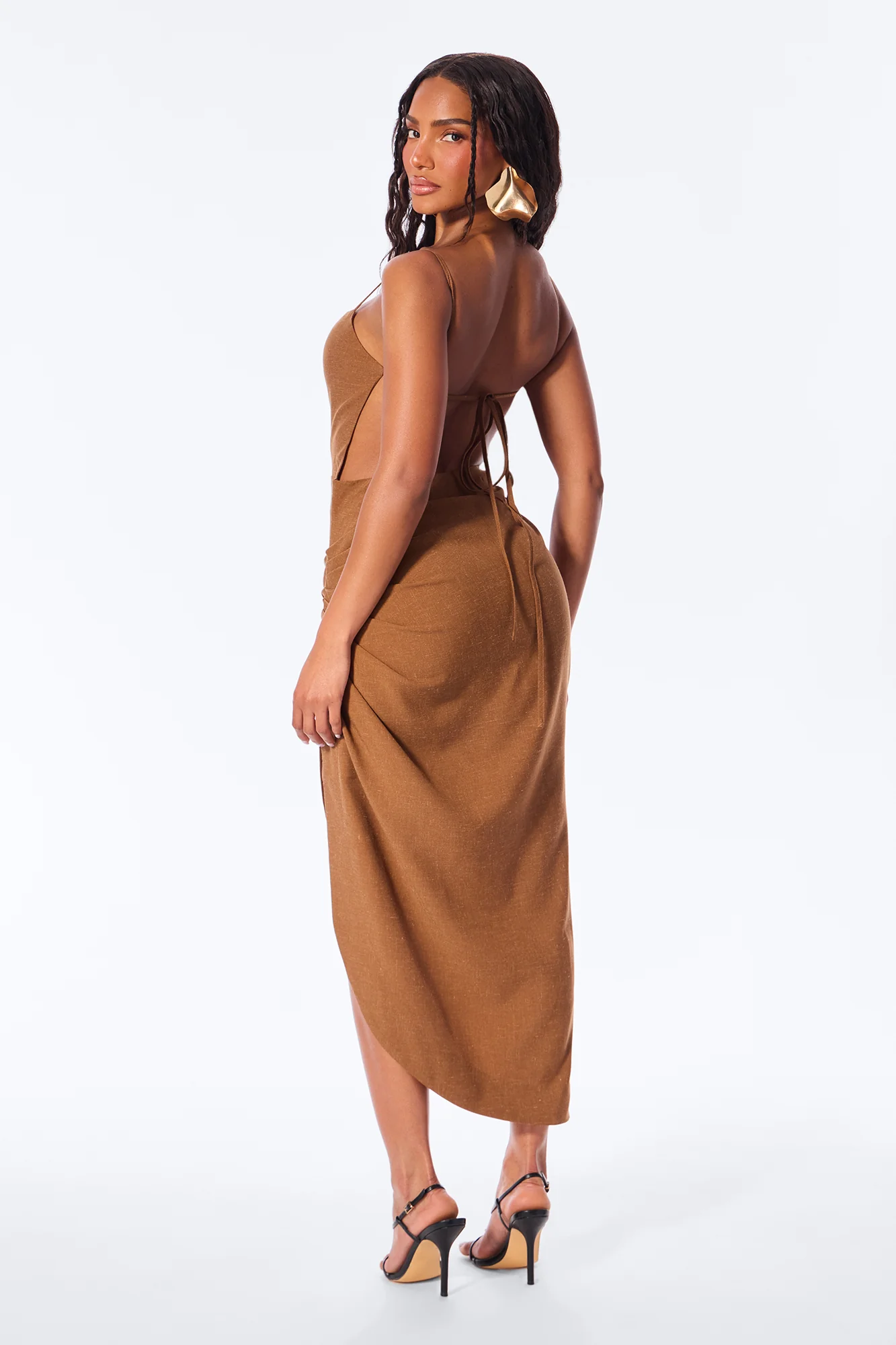 Verona Linen Midi Dress - Chocolate - Image 4