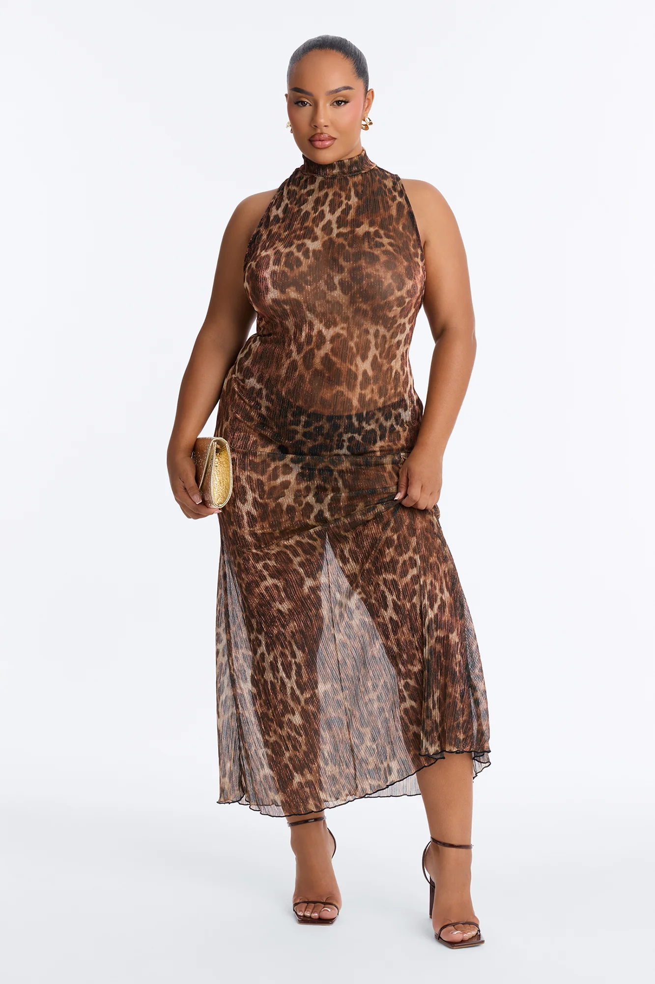 Veronica Metallic Plisse Maxi Dress - Leopard - Image 5