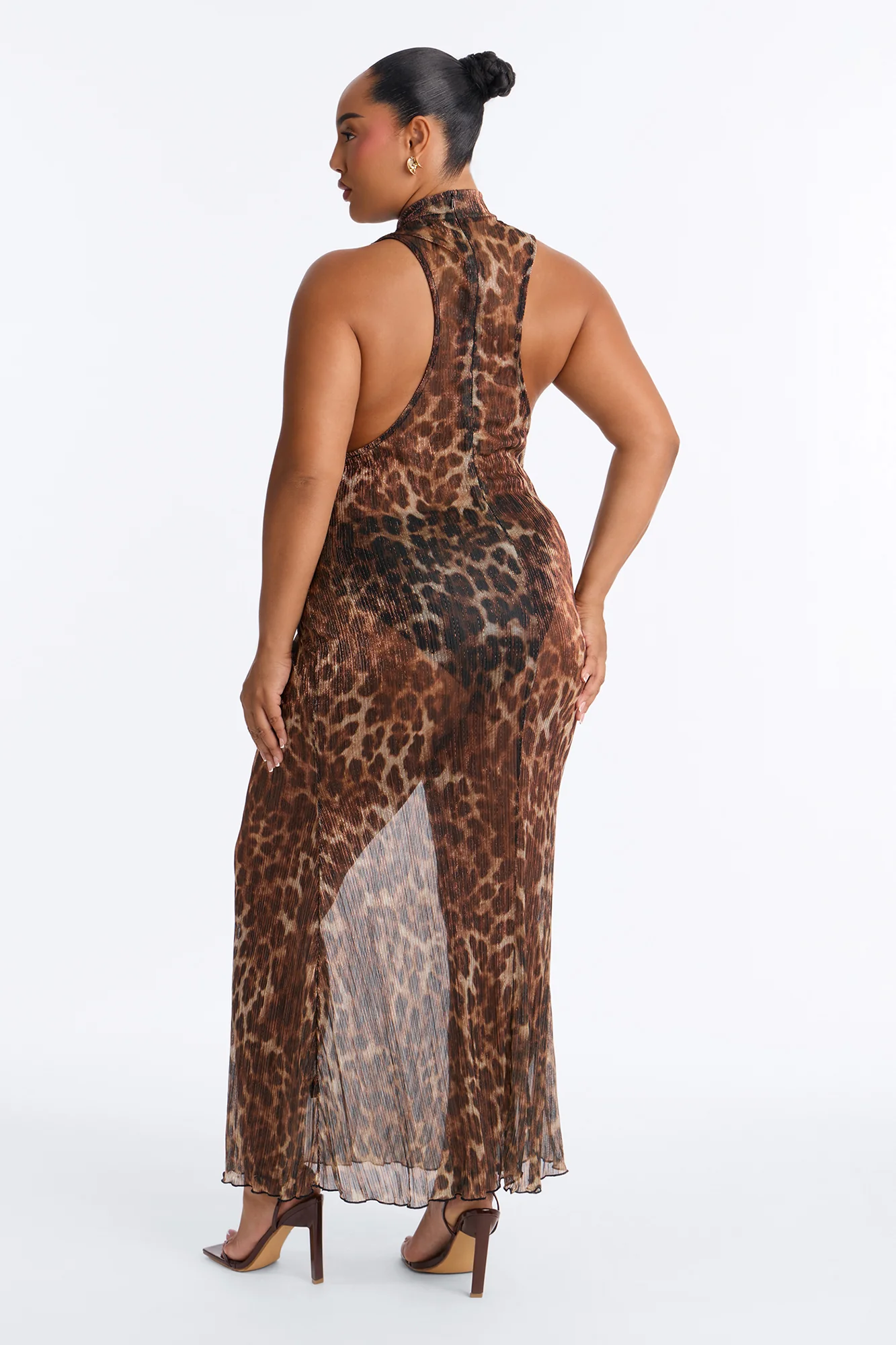 Veronica Metallic Plisse Maxi Dress - Leopard - Image 8