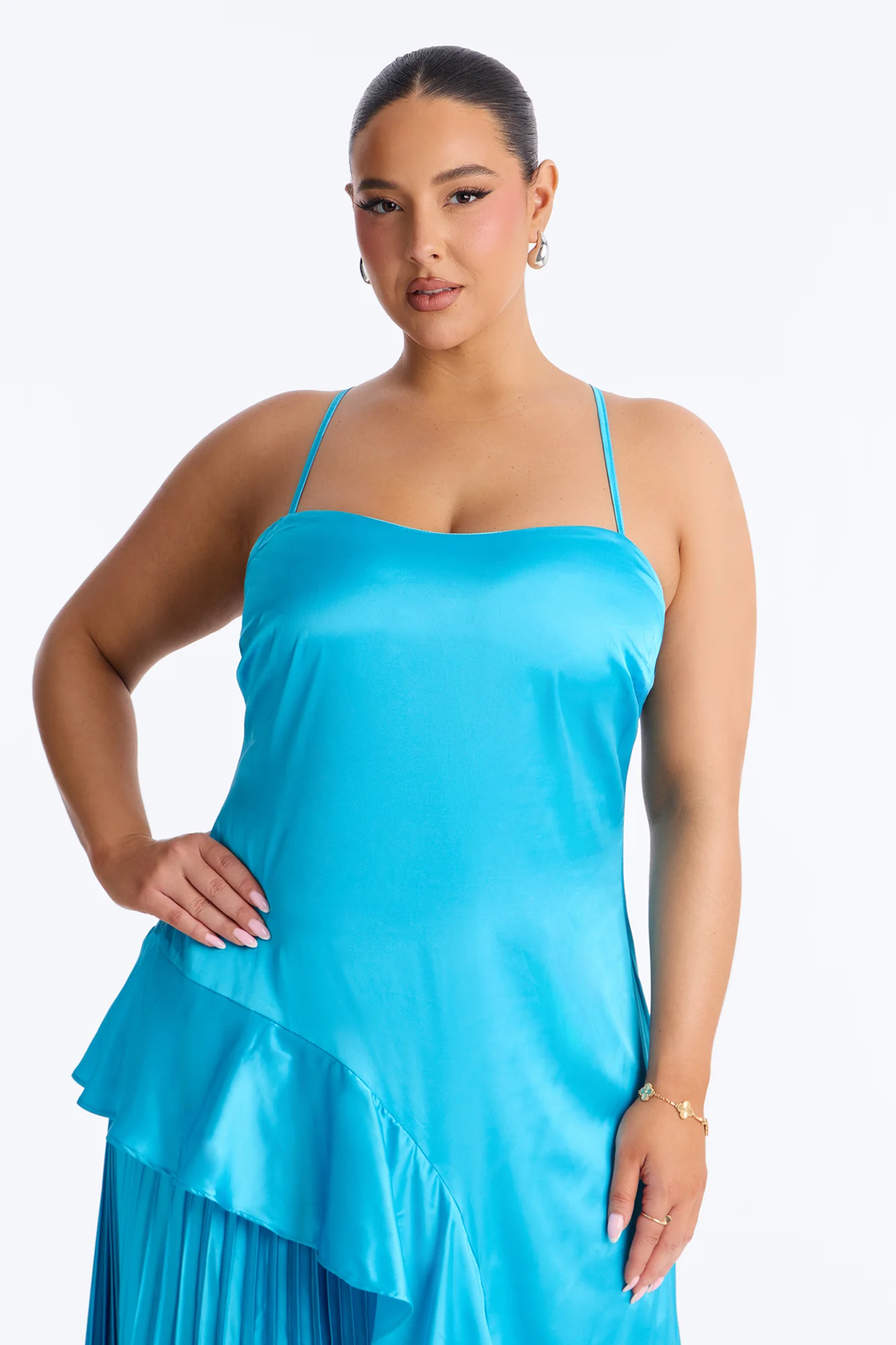 Veronica Pleated Ruffle Satin Gown - Blue - Image 5