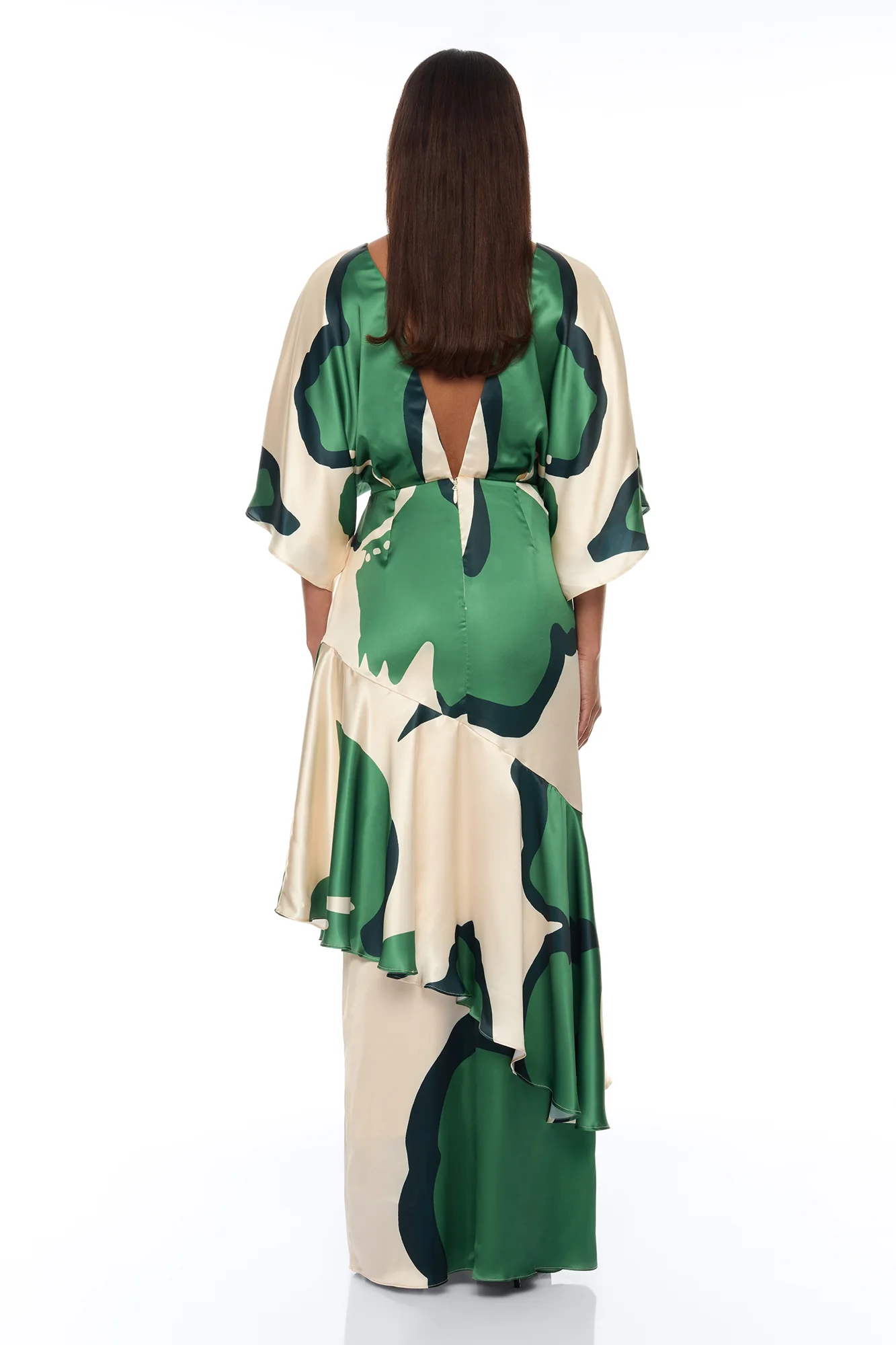 Veronika Short Sleeve Satin Maxi Dress - Green/combo - Image 4