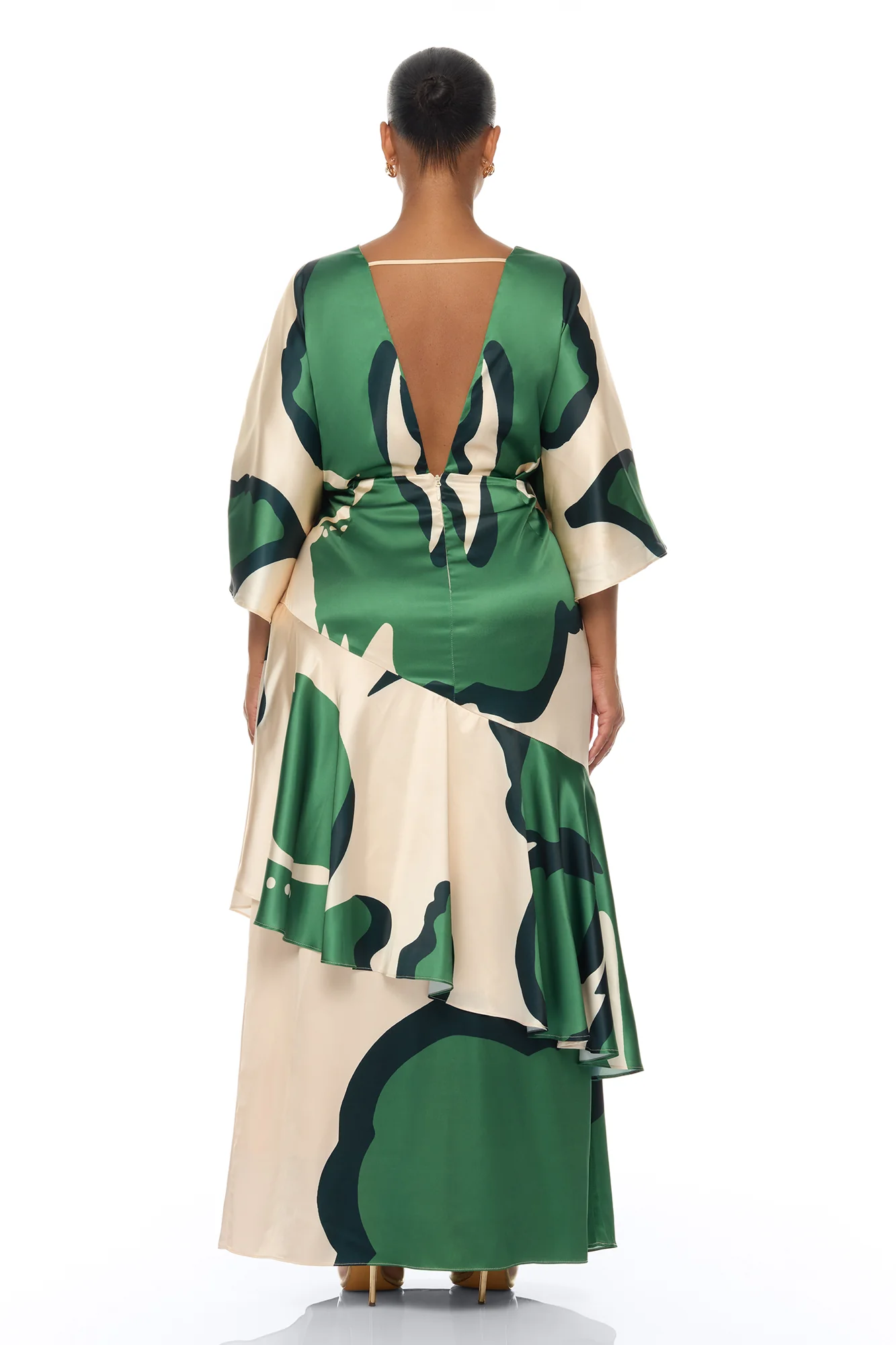 Veronika Short Sleeve Satin Maxi Dress - Green/combo - Image 8