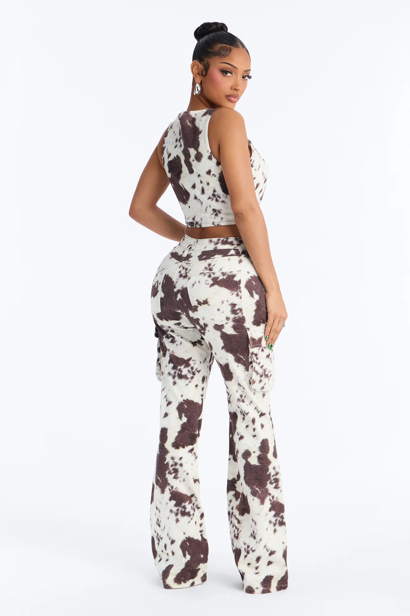 Very Western Vibes Print Denim Pant Set - Brown Combo - Image 4