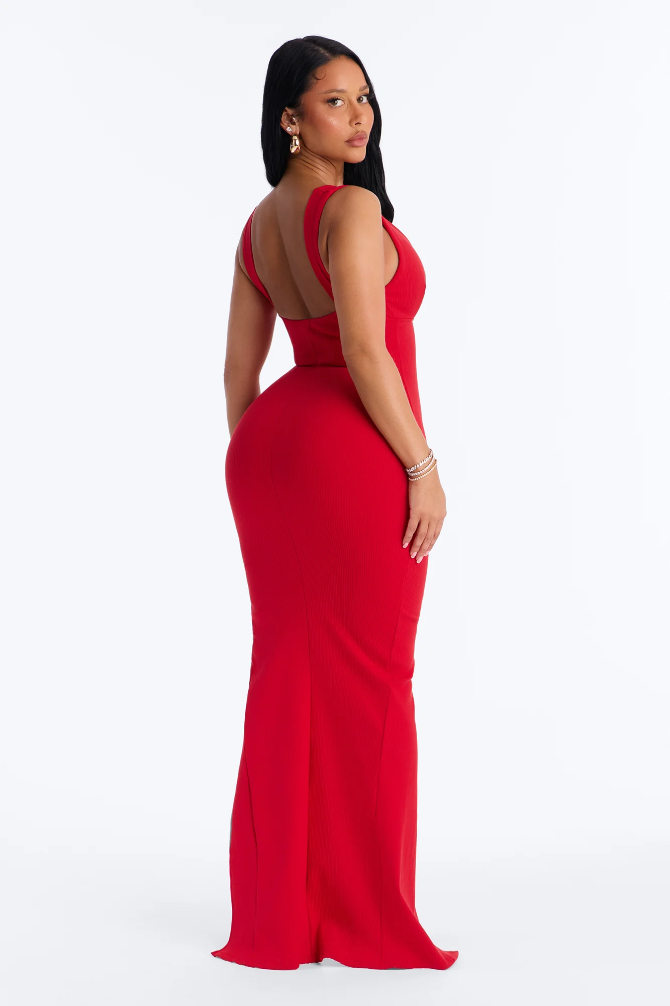 Victoria Snatched High Slit Maxi Dress - Red - Image 4