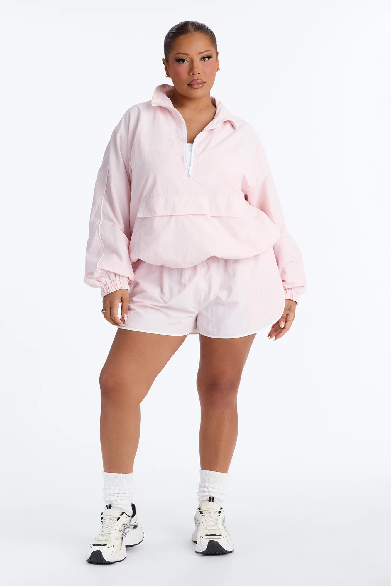 Victory Lap Windbreaker Funnel Neck Half Zip Jacket - Light Pink - Image 2