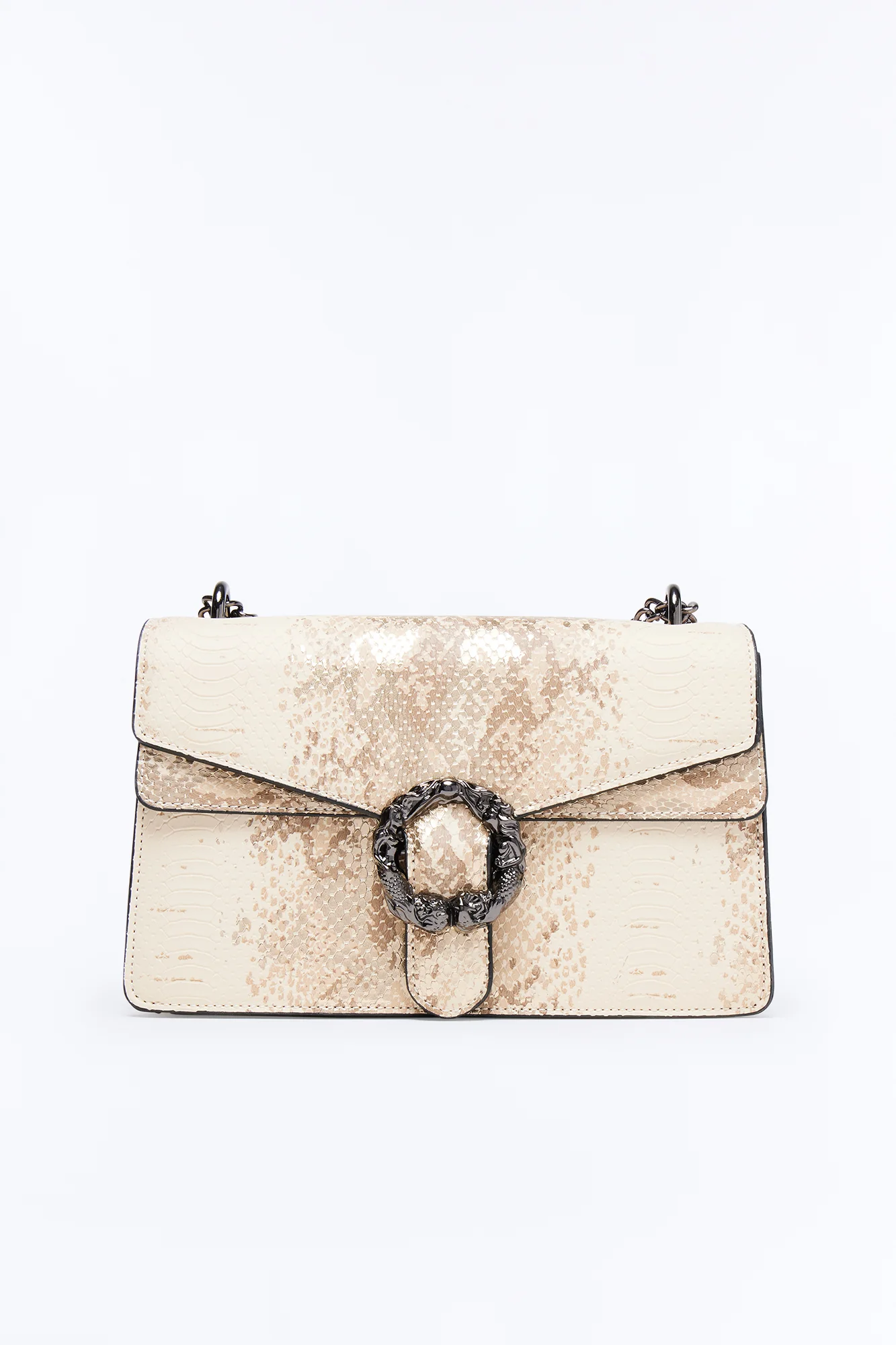 Viper Bite Faux Leather Shoulder Bag - Cream/combo - Image 3