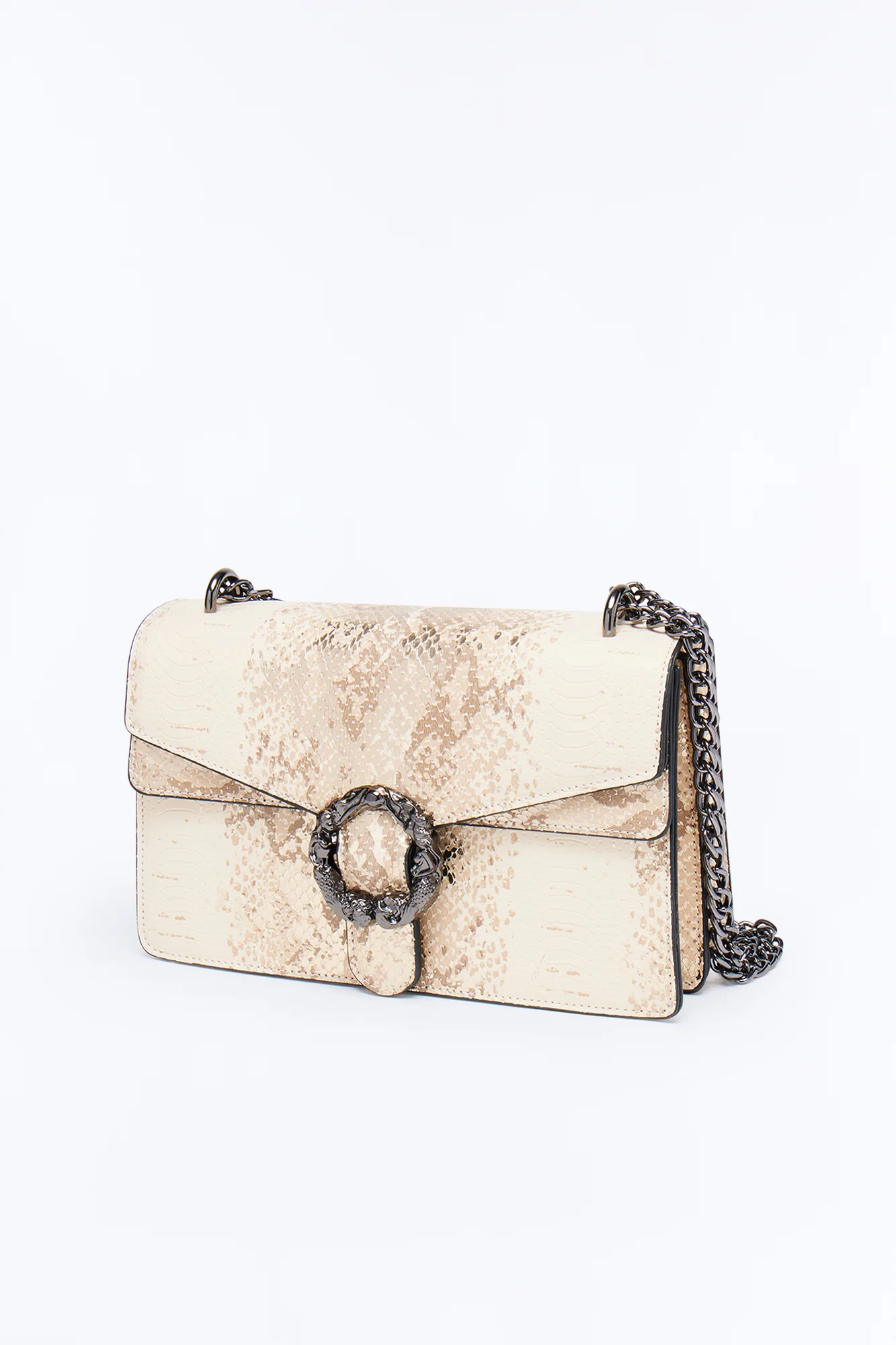 Viper Bite Faux Leather Shoulder Bag - Cream/combo - Image 4