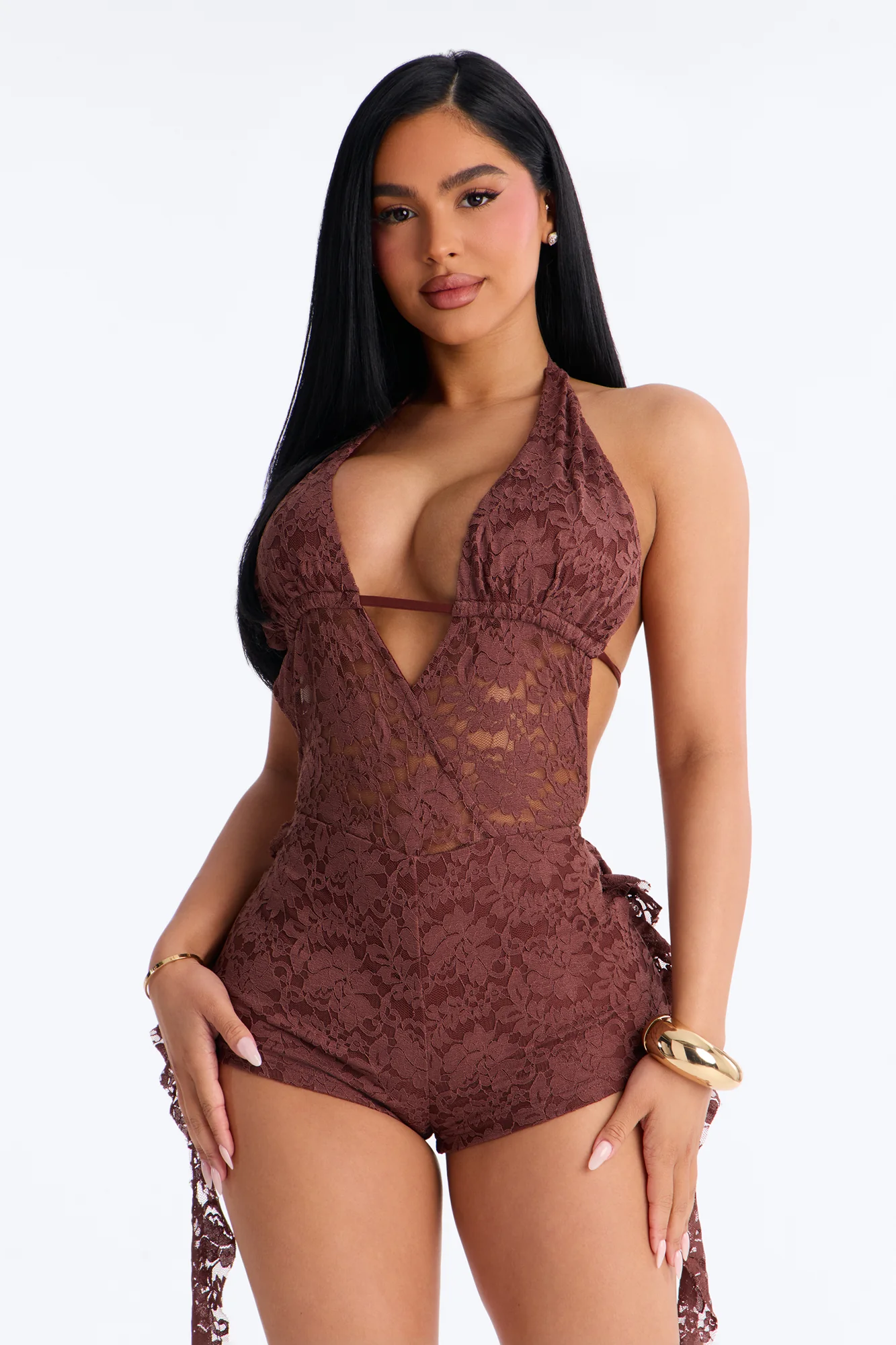 Viridiana Lace Romper - Chocolate - Image 3