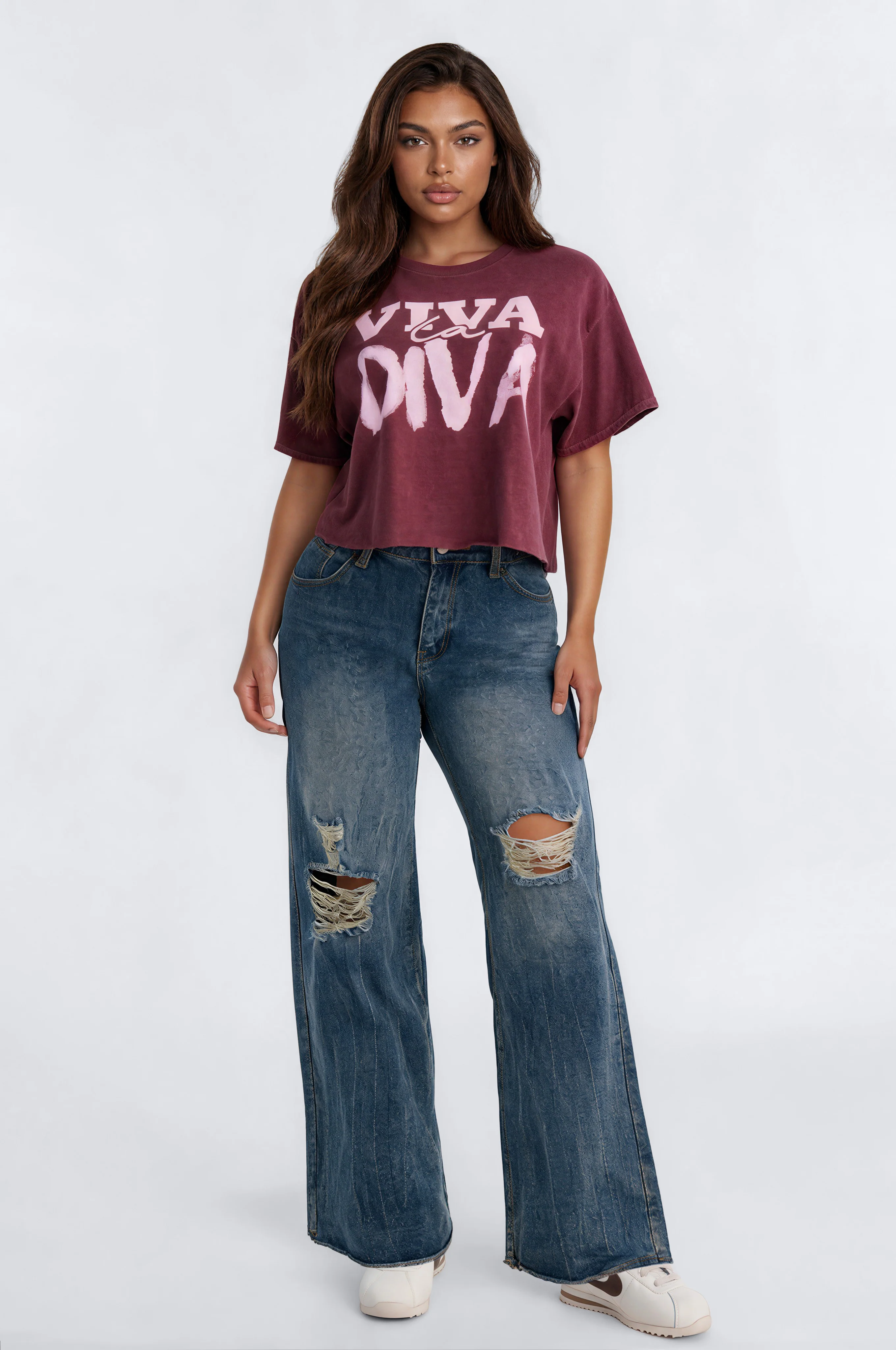 Viva La Diva Raw Hem Tee - Burgundy - Image 2