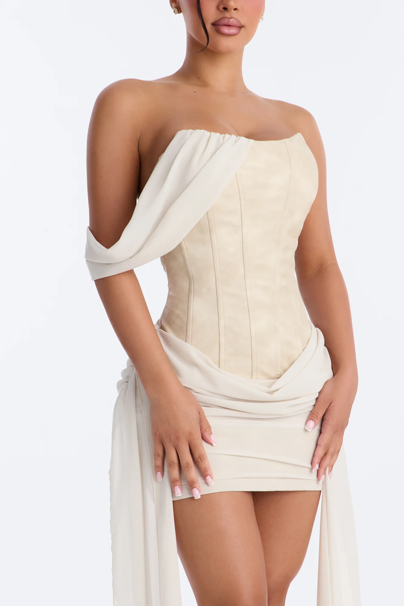 Vivi Corset Waist Faux Leather Mini Dress - White - Image 3