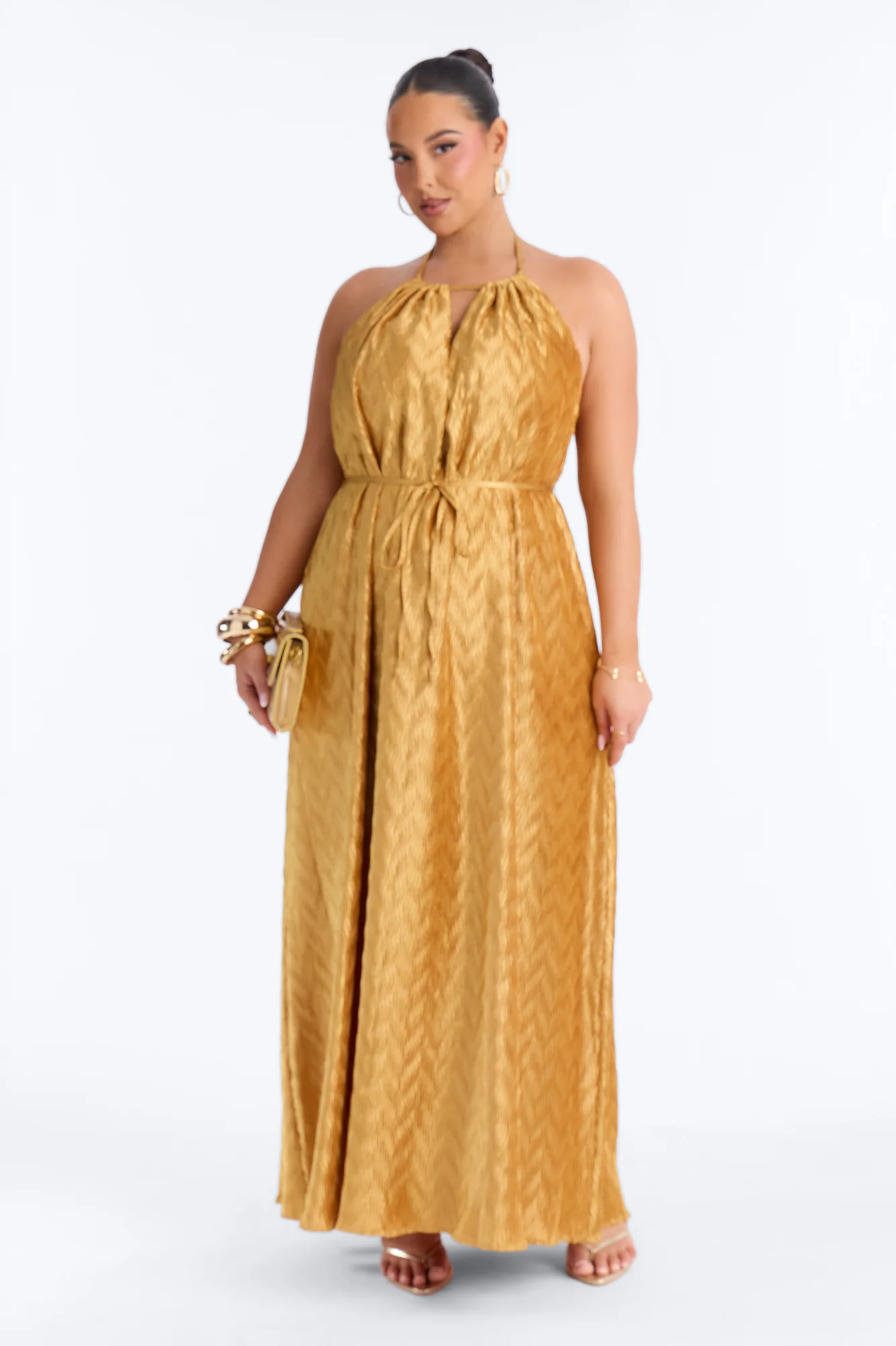 Vivianna Backless Plisse Maxi Dress - Mustard - Image 5