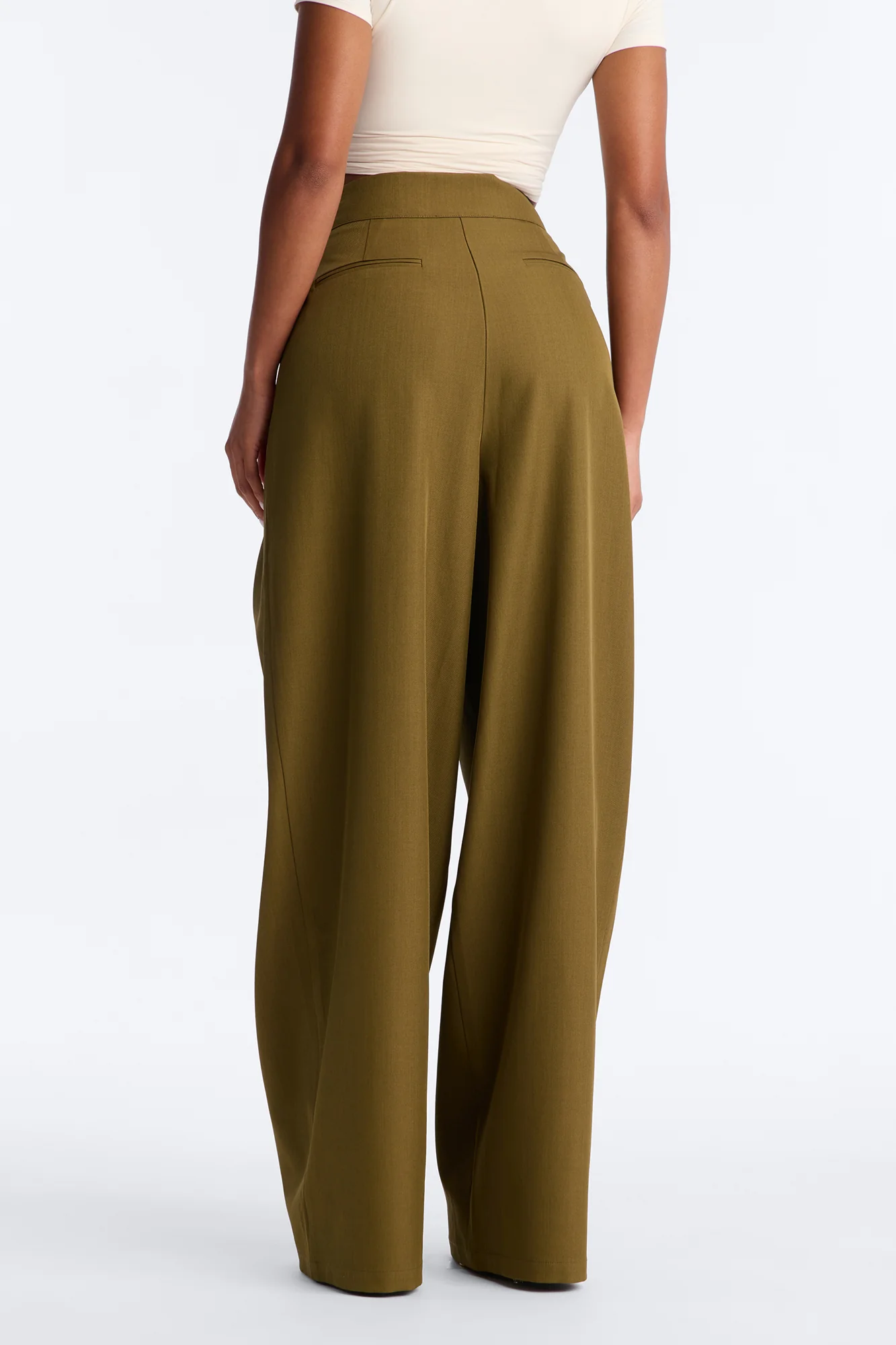 Vivienne Pleated Pull Tab Wide Leg Trouser - Olive - Image 3