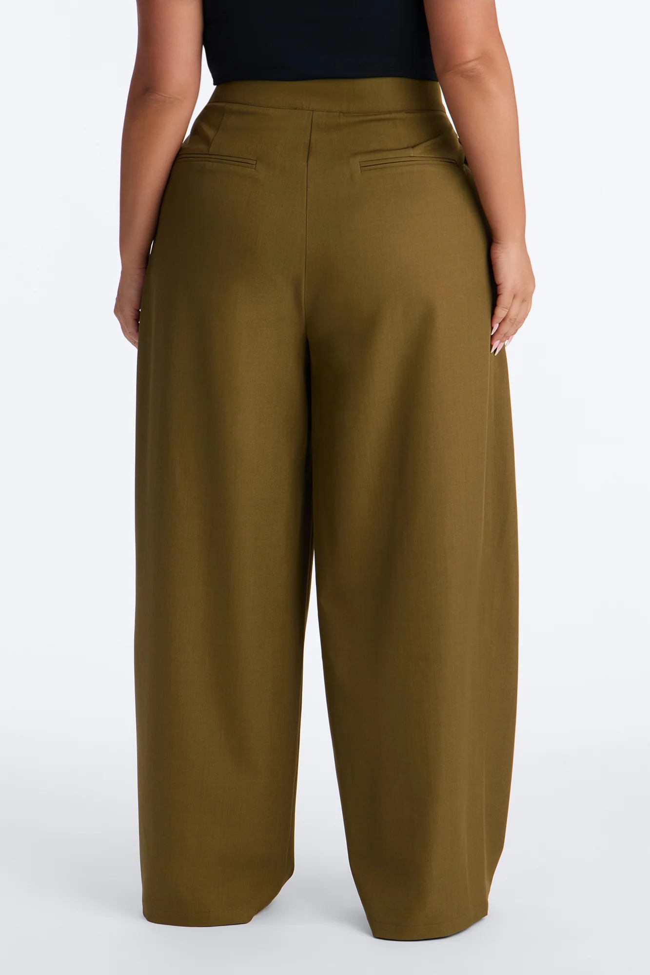 Vivienne Pleated Pull Tab Wide Leg Trouser - Olive - Image 6