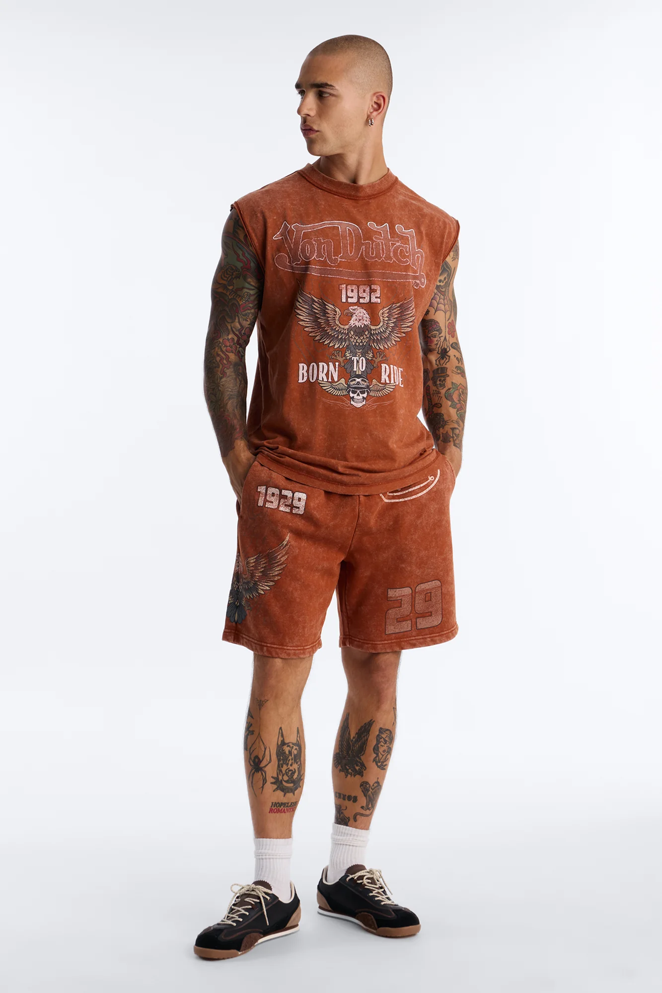Von Dutch Born To Ride Fleece Muscle Tee - Orange - Image 2